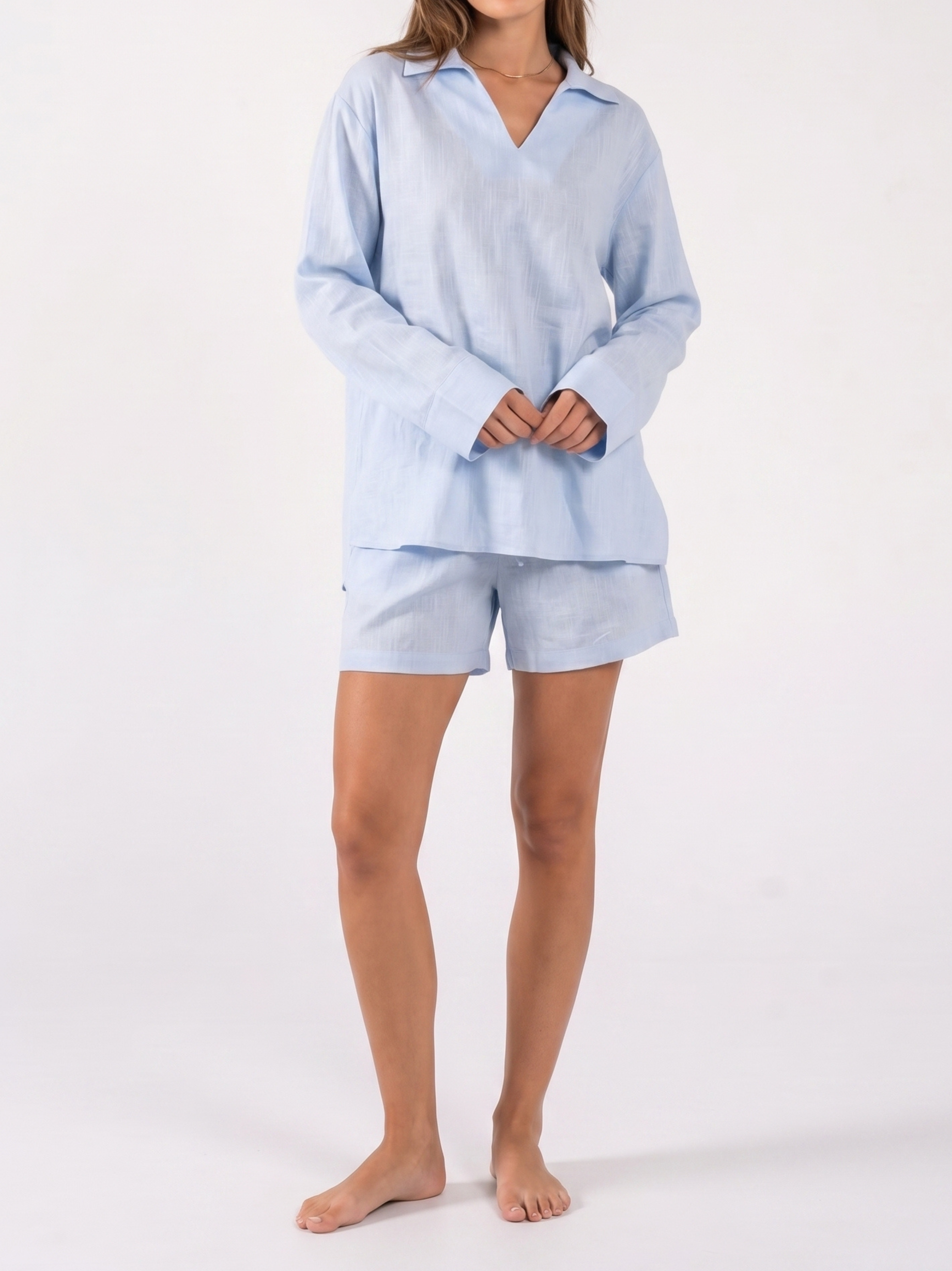REFINED LINEN POLO BLOUSE