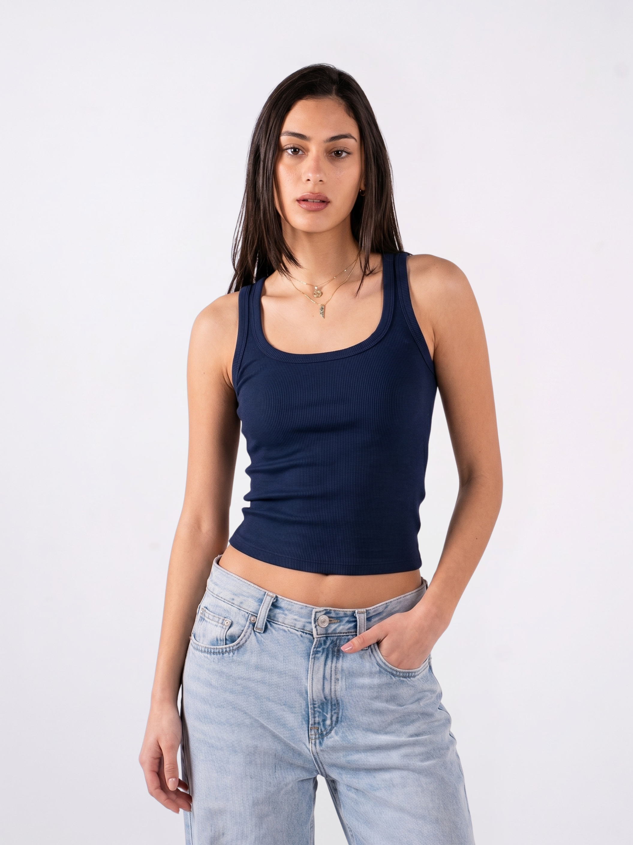 REFINED RIBBED TANK TOP SQUARE-NECK