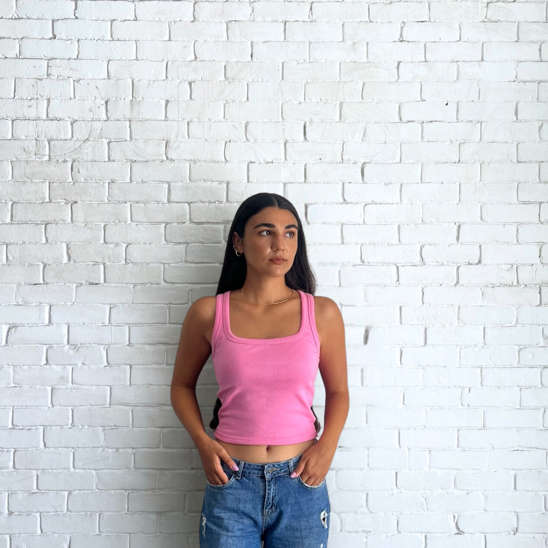 RIBBED TANK TOP SQUARE NECK