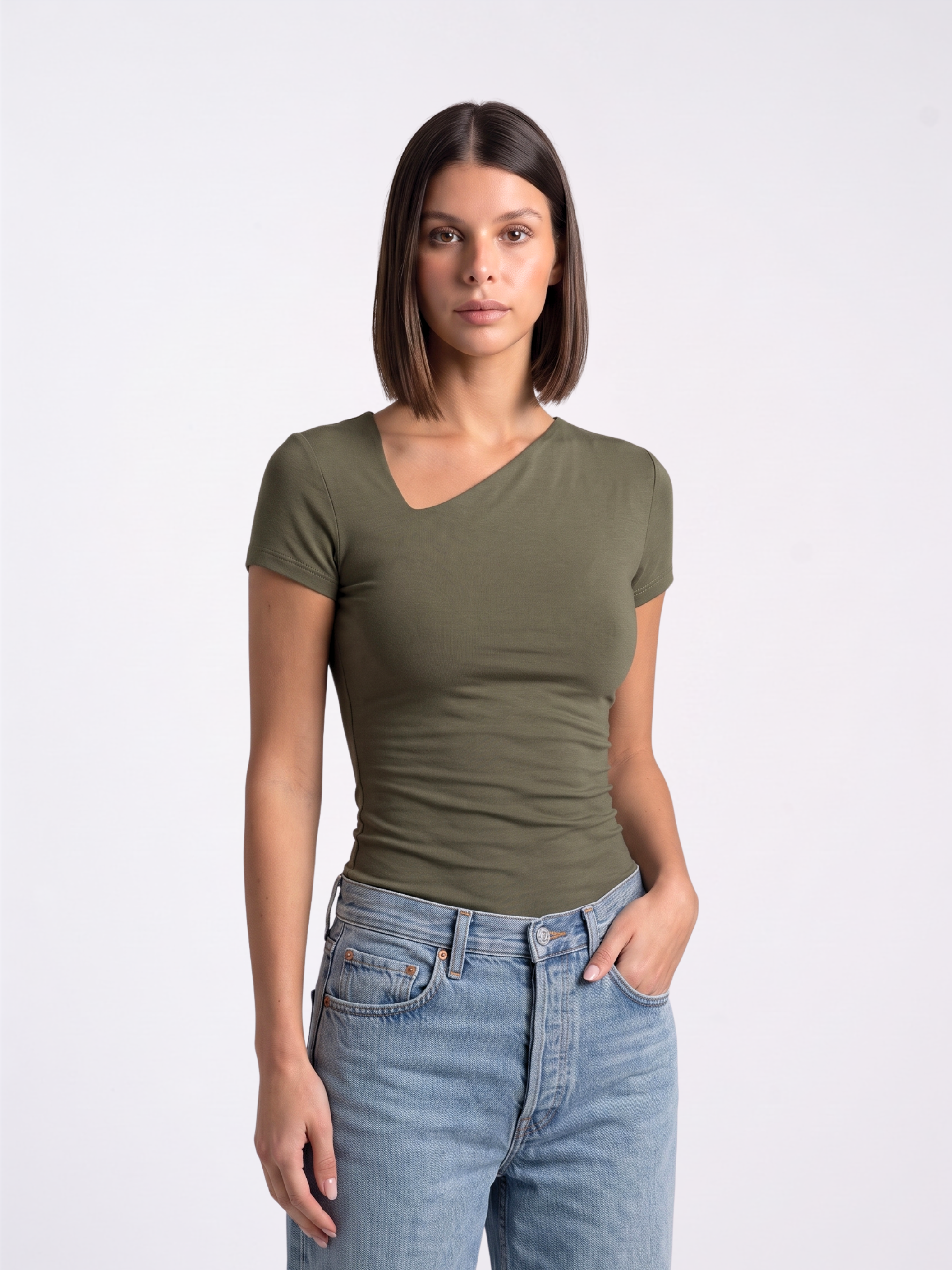 REFINED ASYMMETRICAL V NECK