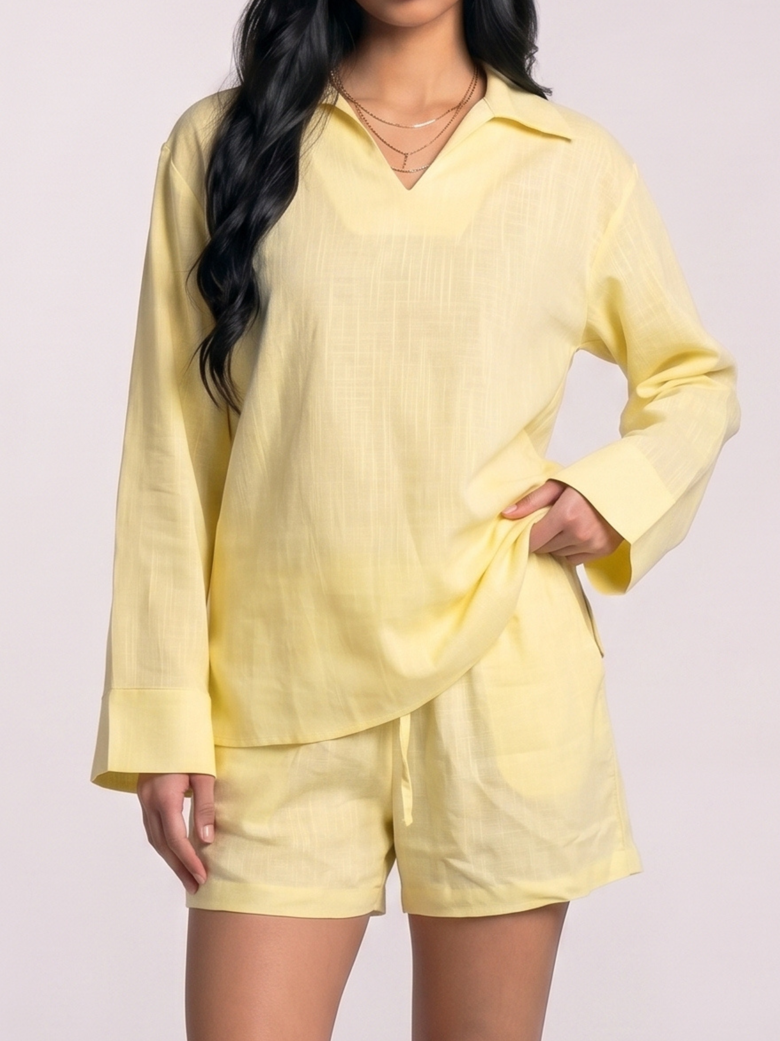 REFINED LINEN POLO BLOUSE