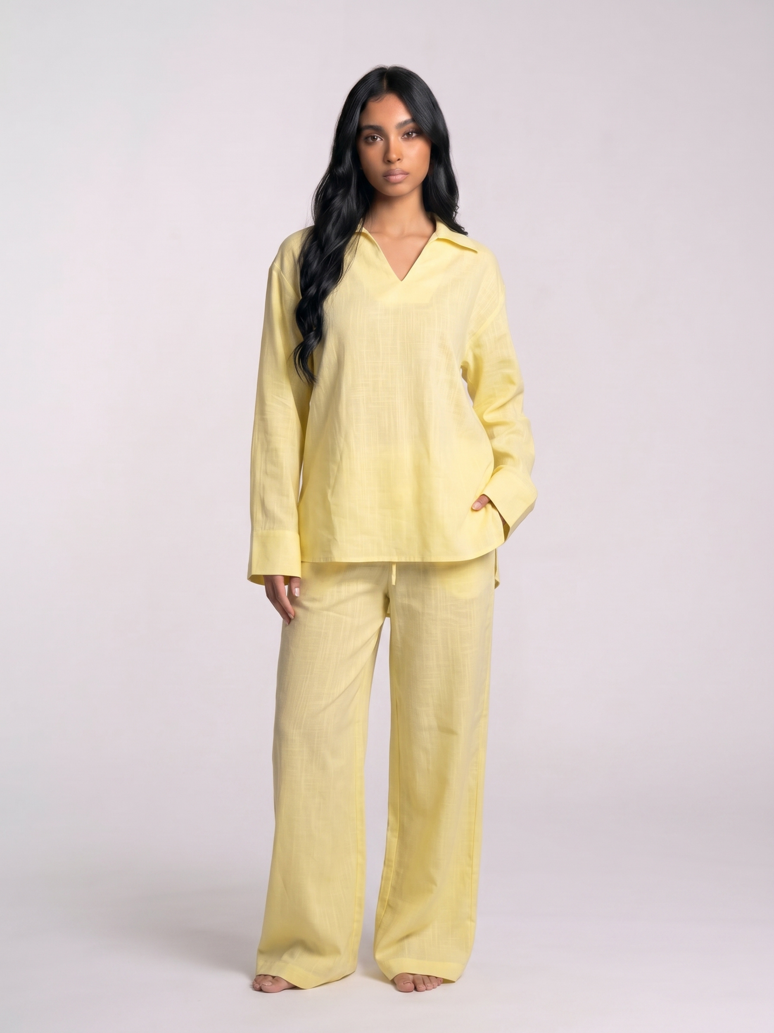 REFINED LINEN WIDE-LEG PANTS
