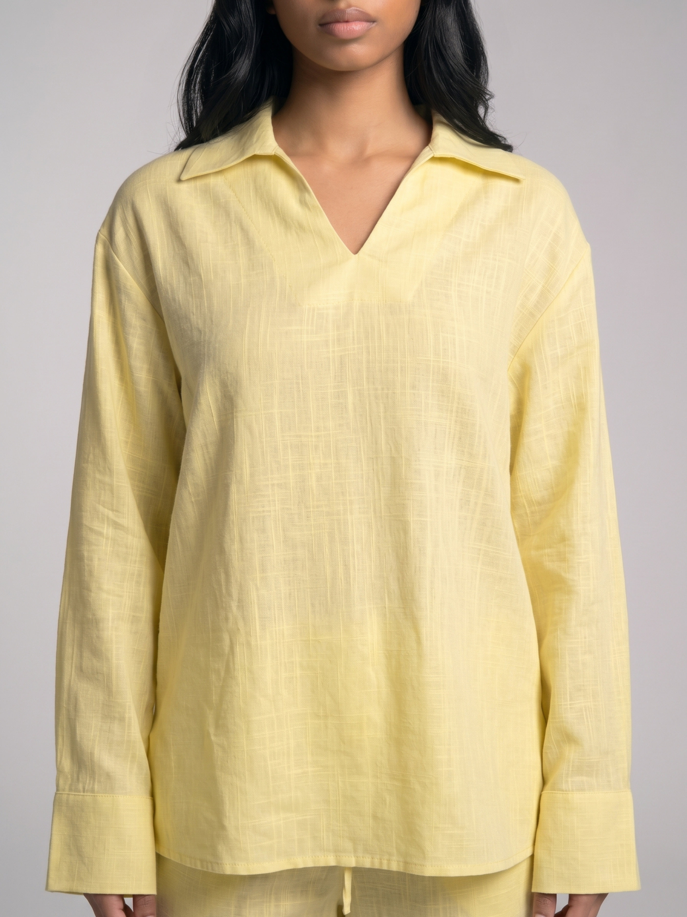 REFINED LINEN POLO BLOUSE