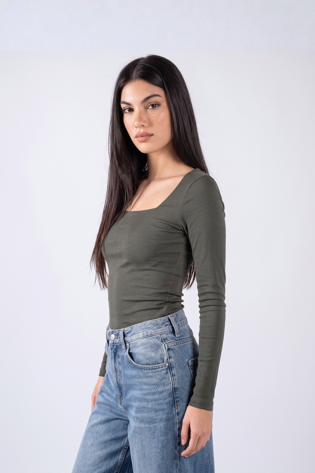 REFINED COTTON LONG-SLEEVE SQUARE NECK