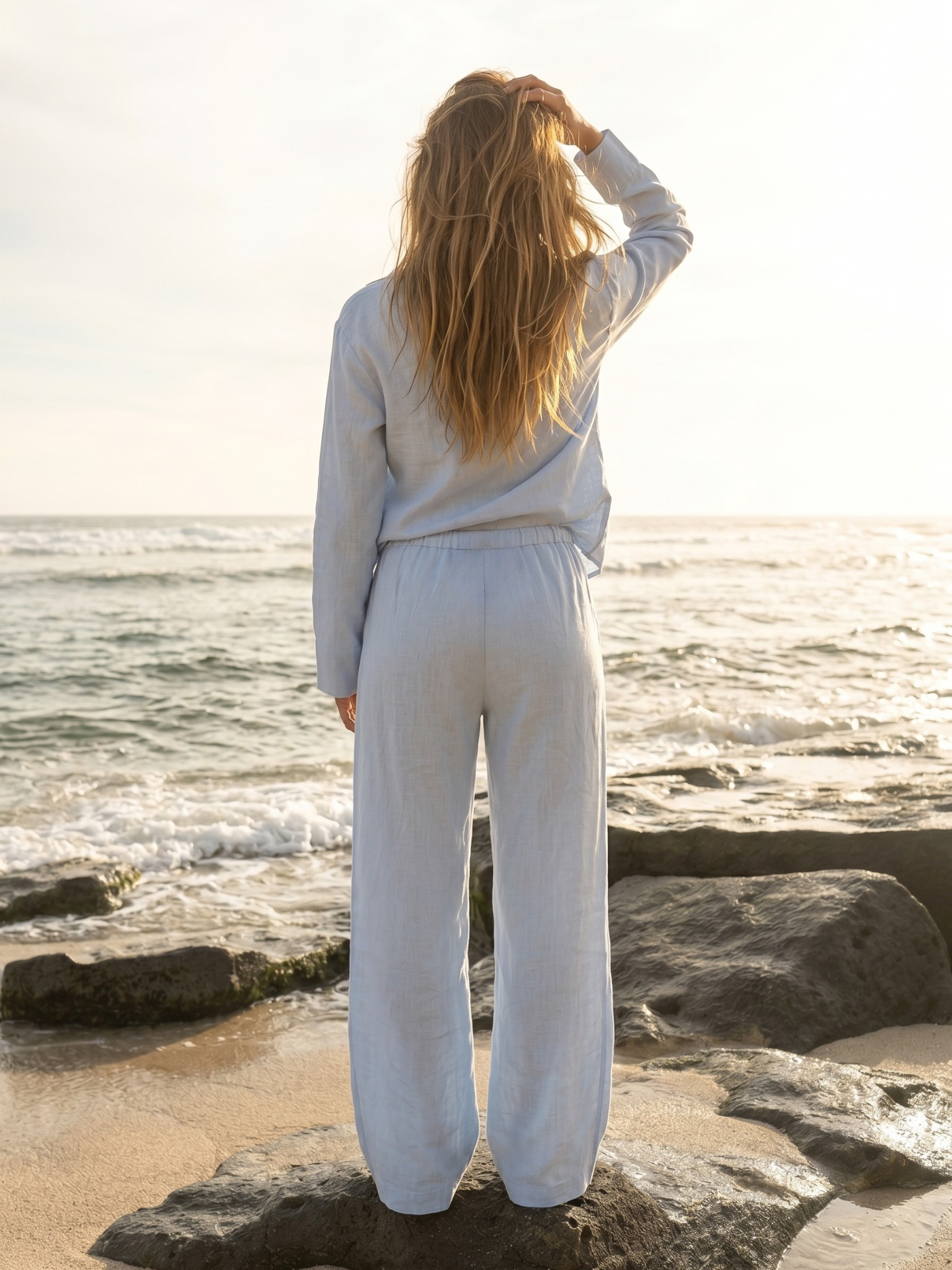 REFINED LINEN WIDE-LEG PANTS