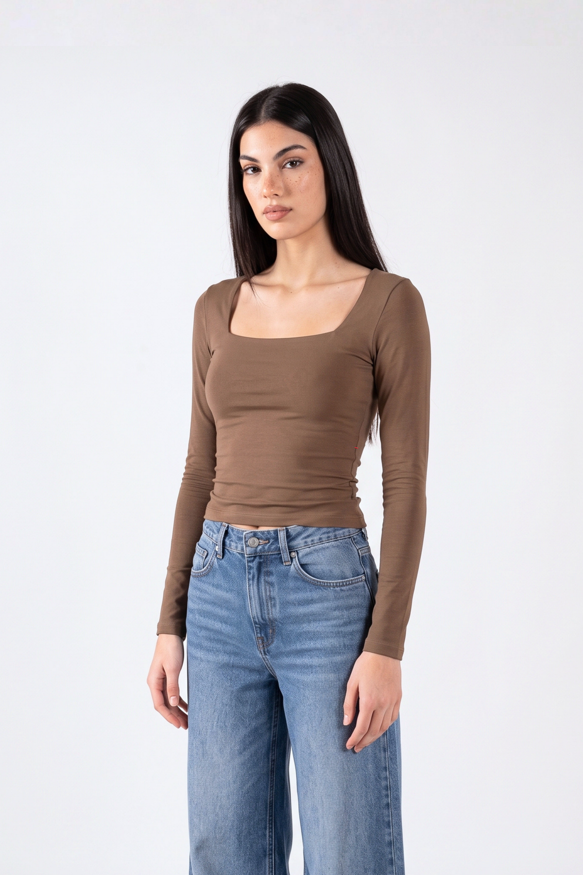 REFINED COTTON LONG-SLEEVE SQUARE NECK