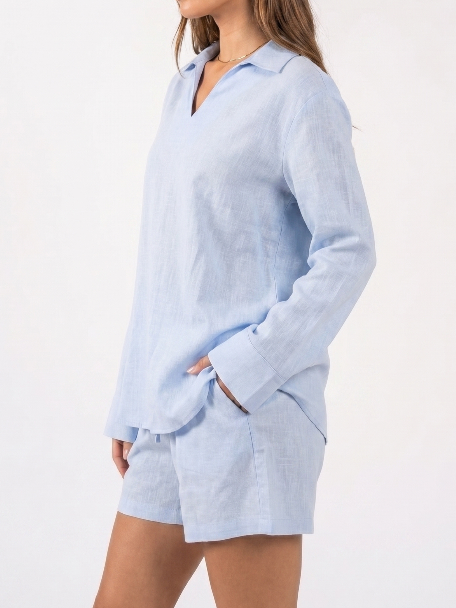 REFINED LINEN POLO BLOUSE