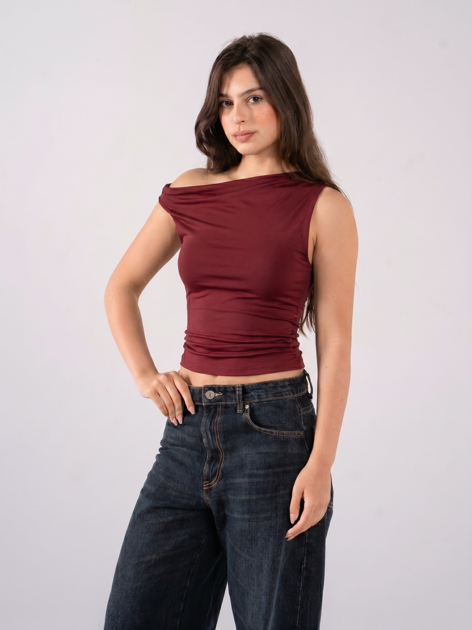 REFINED ONE SHOULDER RUCHED ASYMMETRICAL TOP