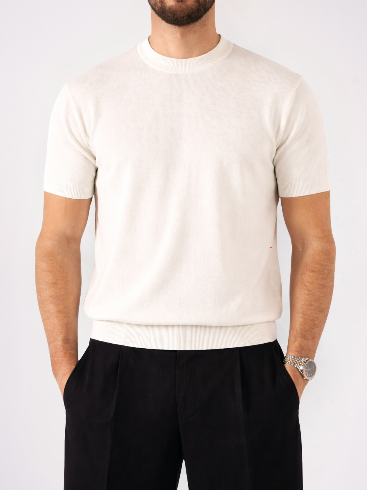 REFINED ROUND NECK KNIT T-SHIRT