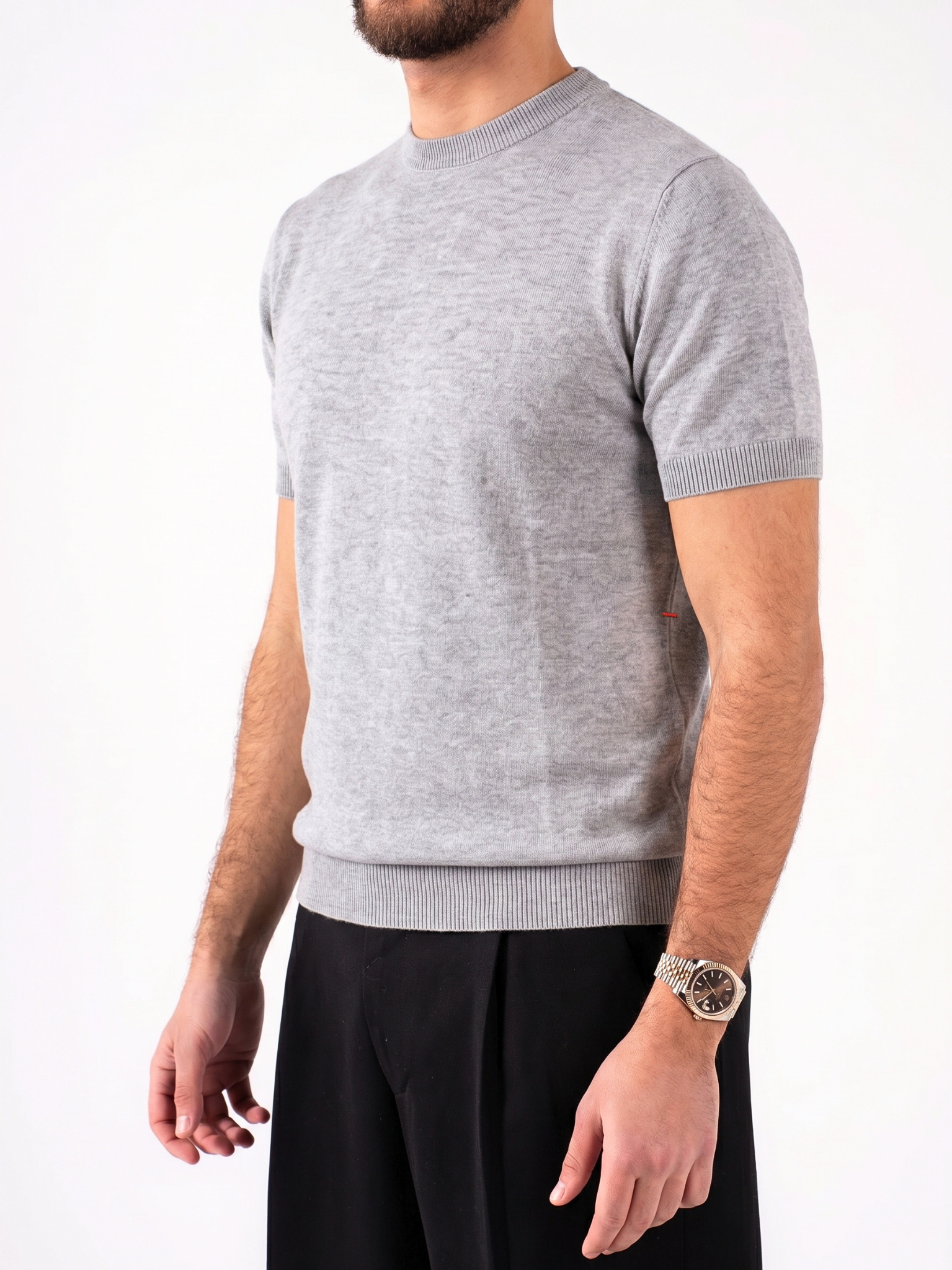 REFINED ROUND NECK KNIT T-SHIRT