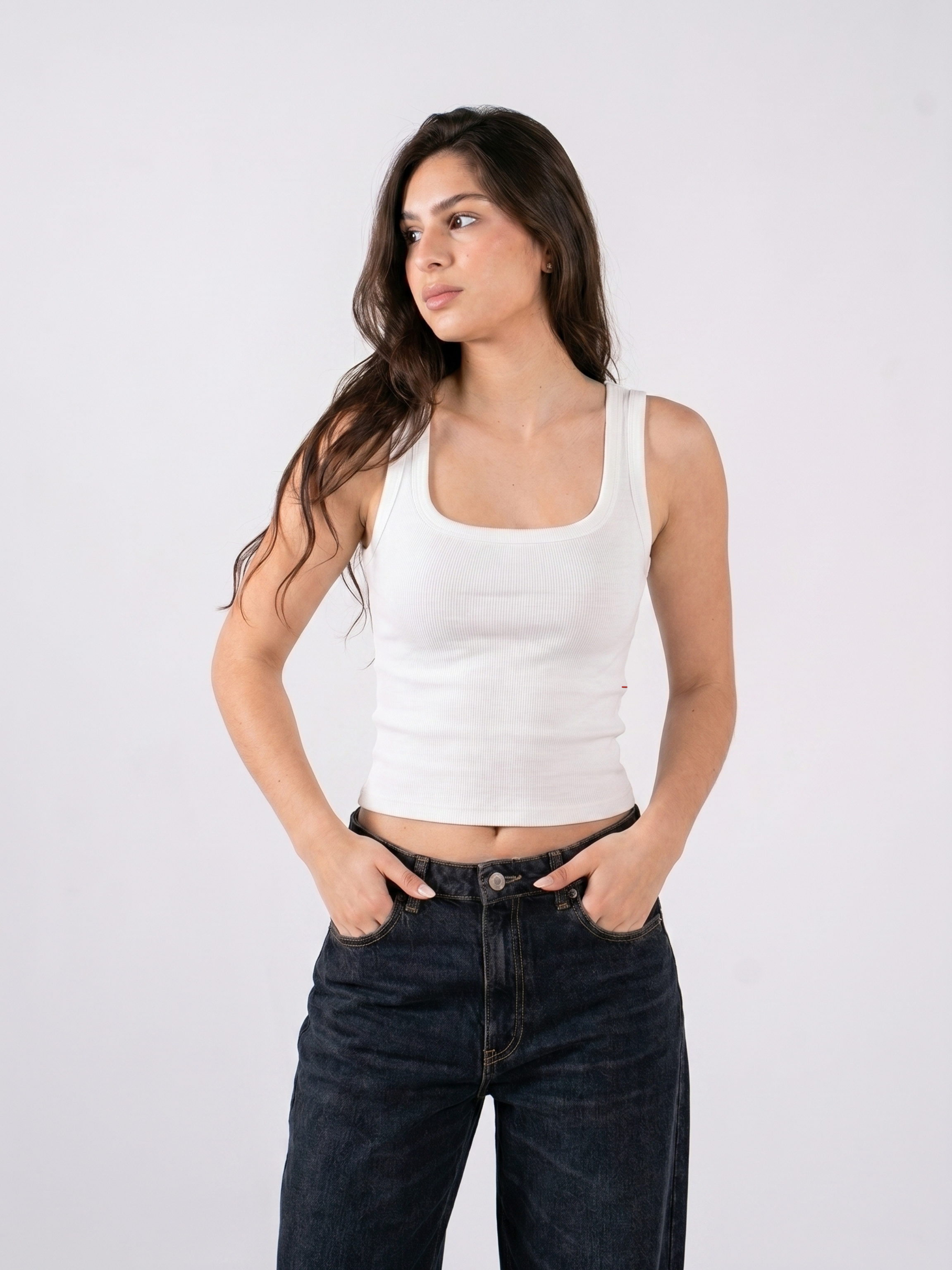REFINED RIBBED TANK TOP SQUARE-NECK