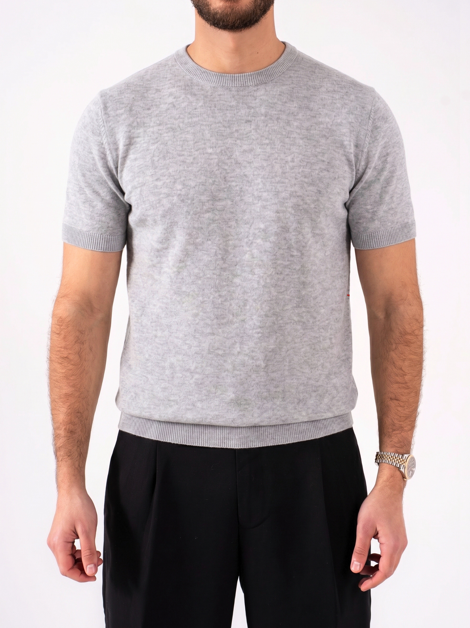 REFINED ROUND NECK KNIT T-SHIRT