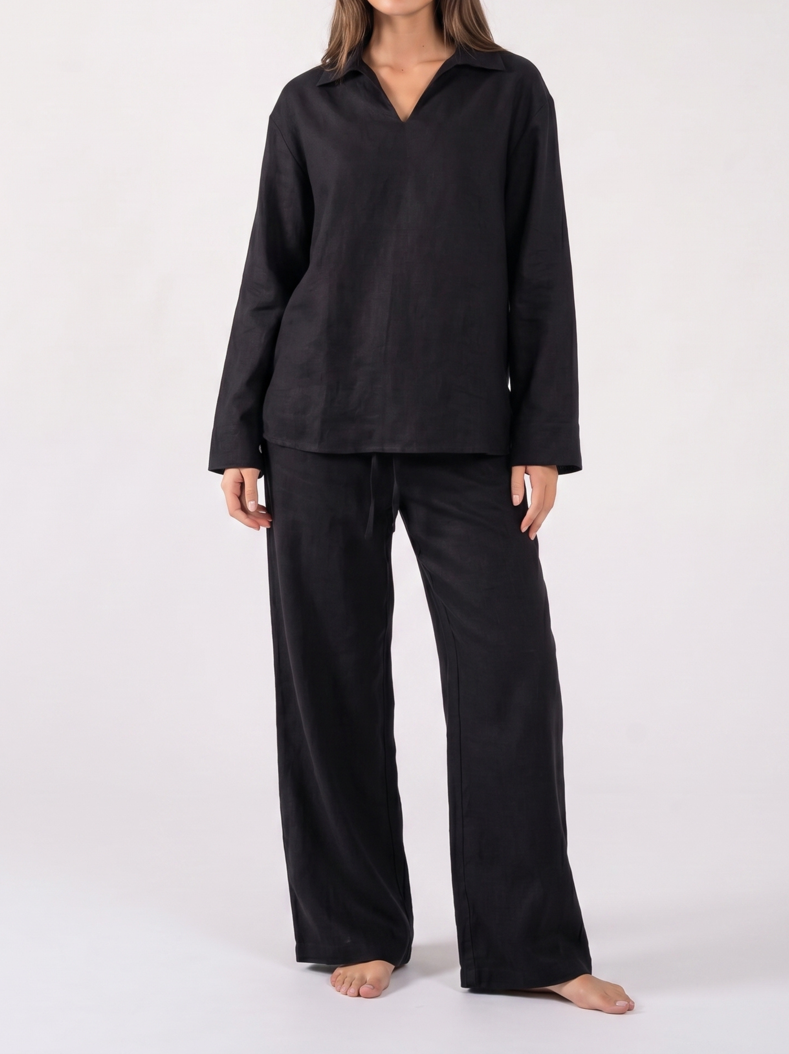 REFINED LINEN POLO BLOUSE