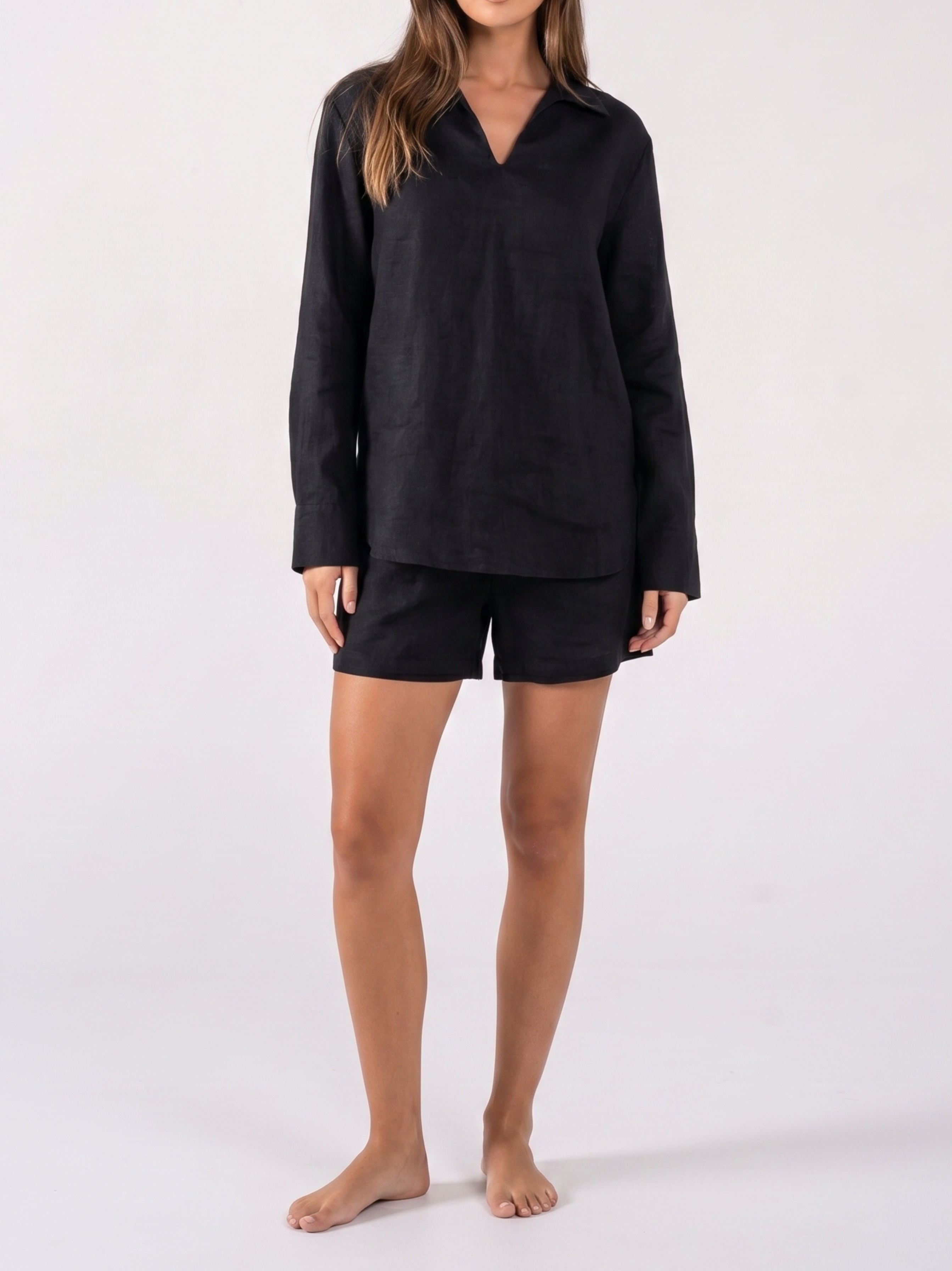 REFINED LINEN POLO BLOUSE