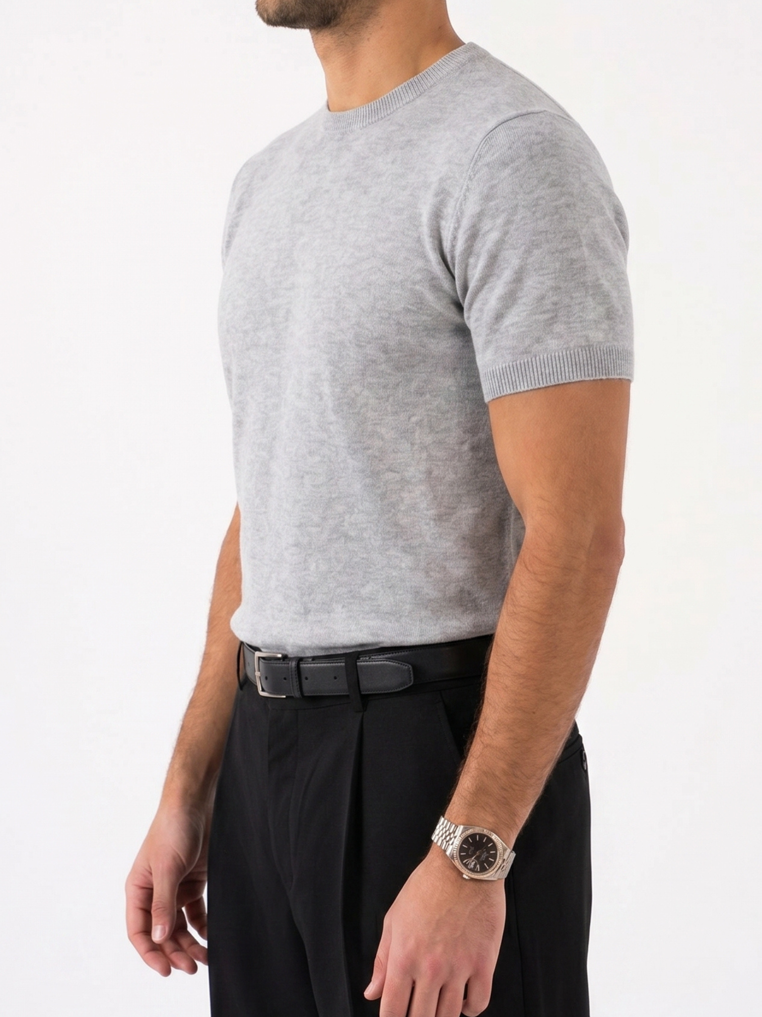 REFINED ROUND NECK KNIT T-SHIRT