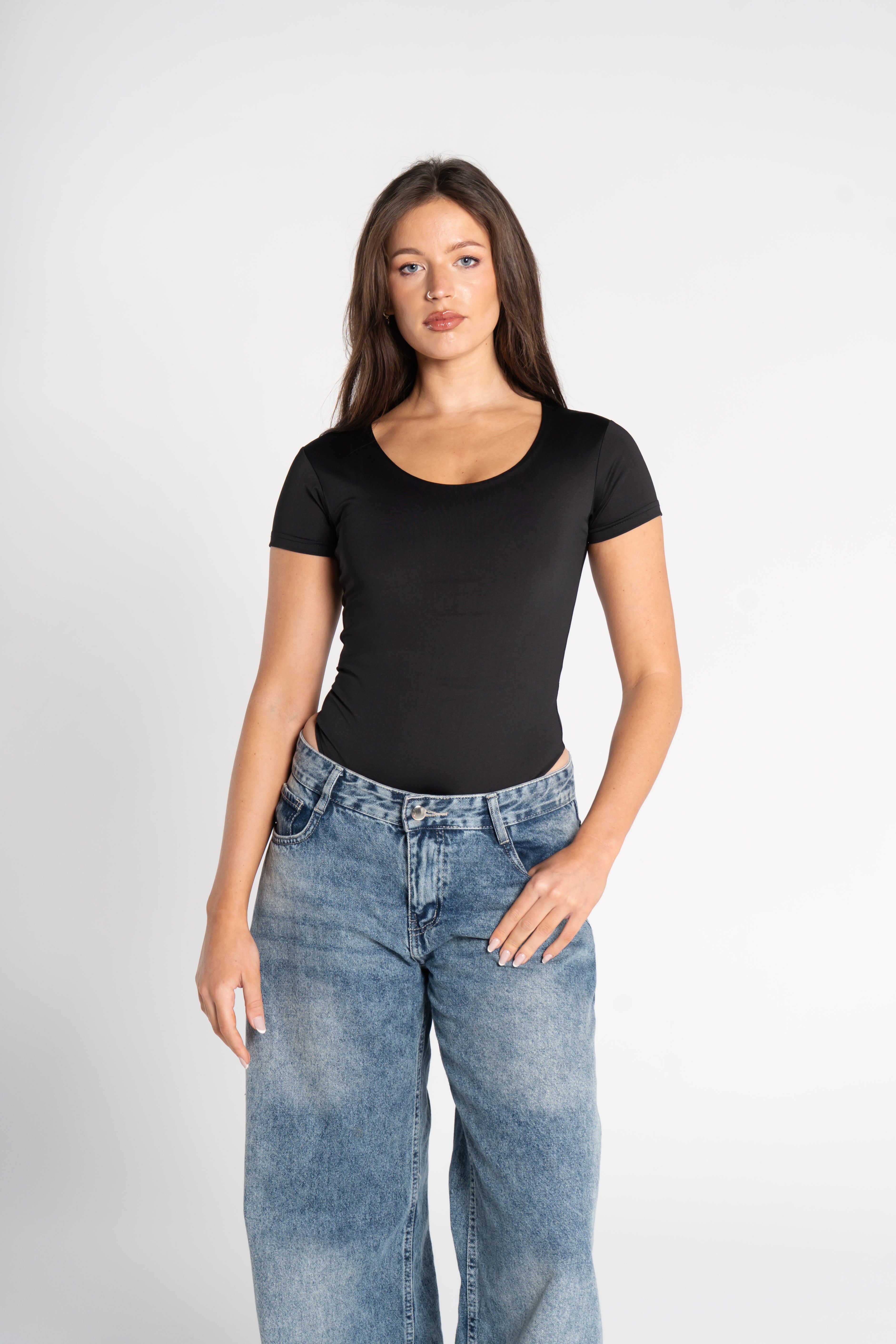 WIDE NECK SHORT SLEEVE BODYSUIT