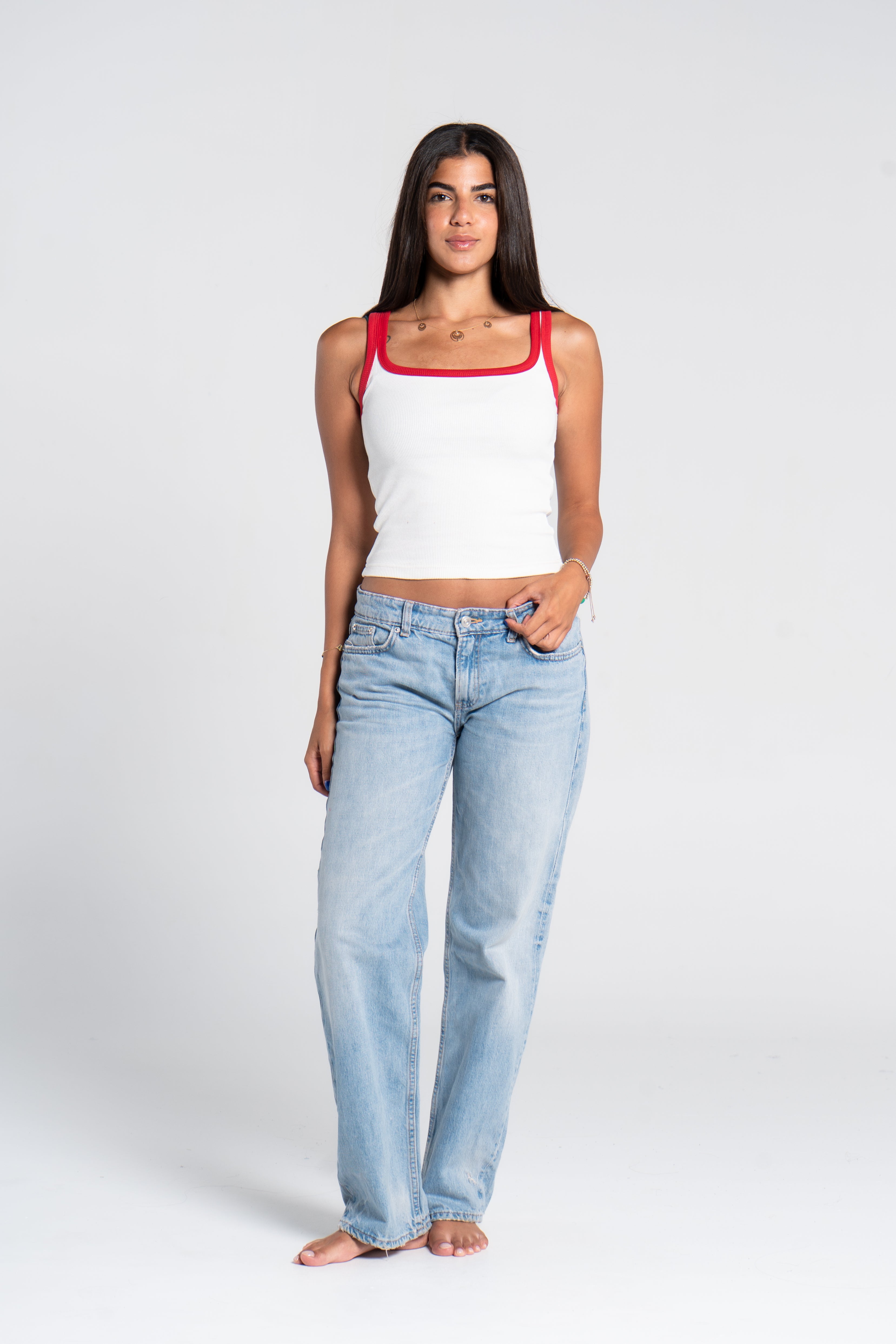 RIBBED SQUARE NECK TANK – COLORED STRAP
