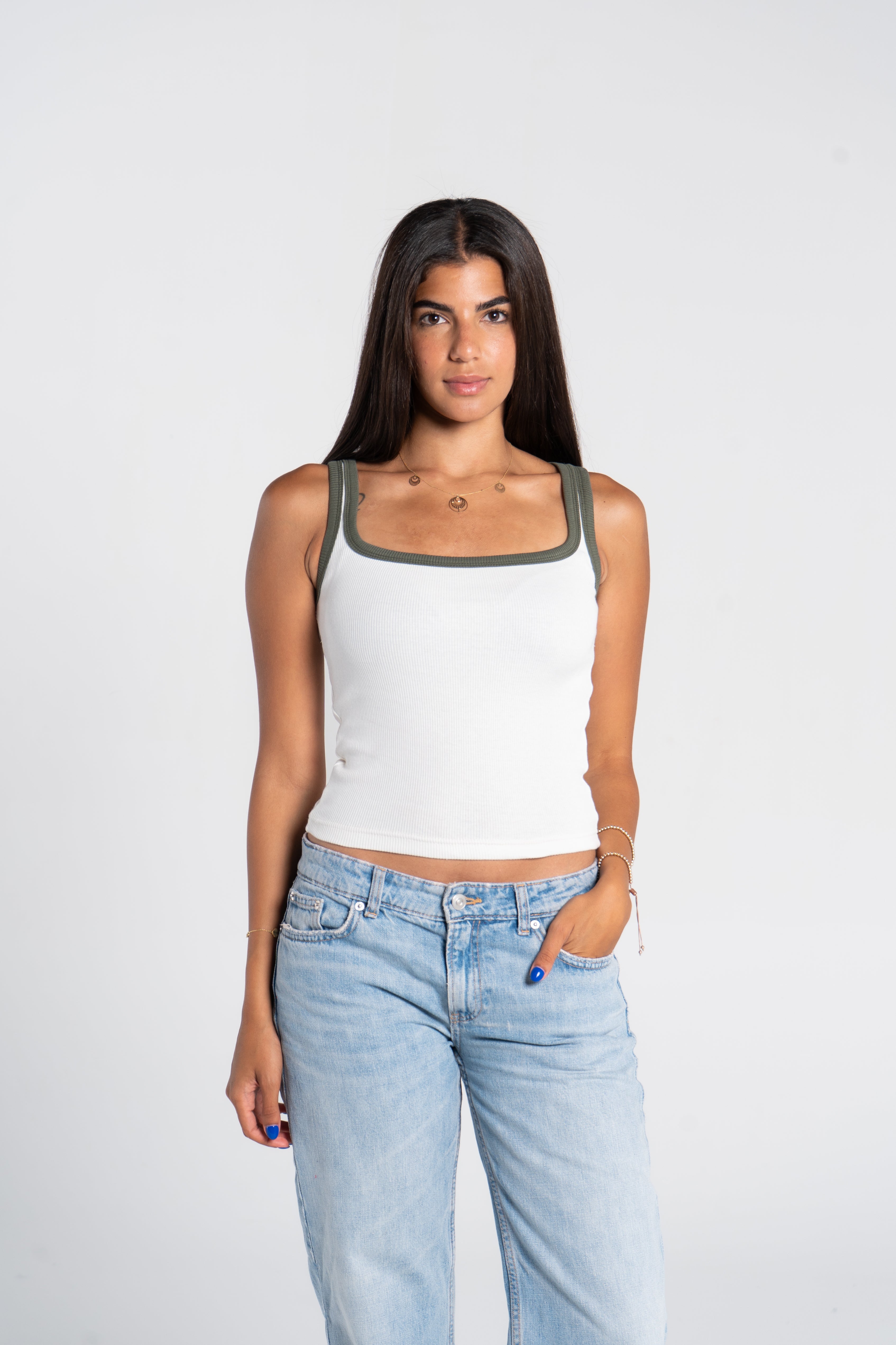 RIBBED SQUARE NECK TANK – COLORED STRAP