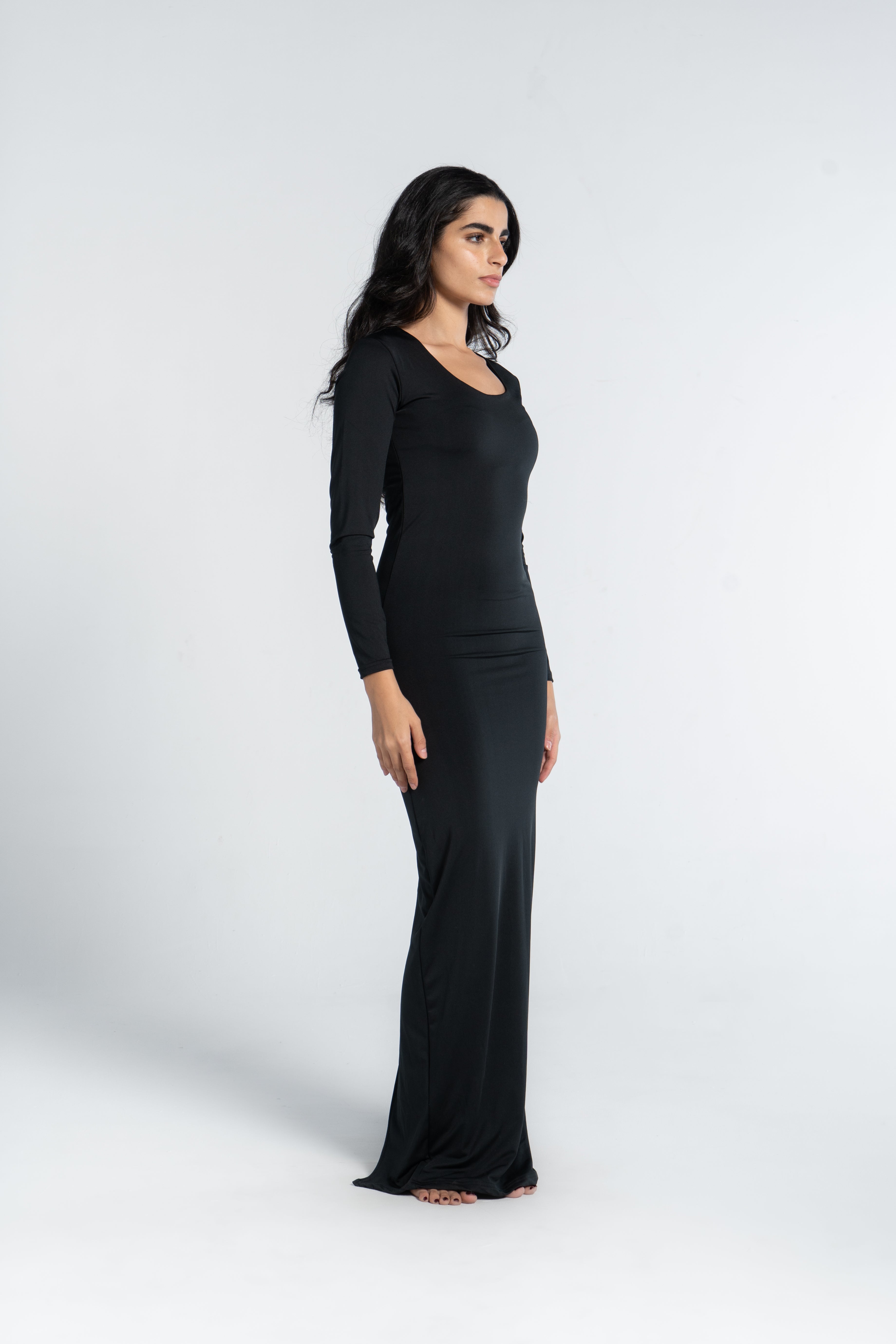 WIDE NECK LONG SLEEVE DRESS