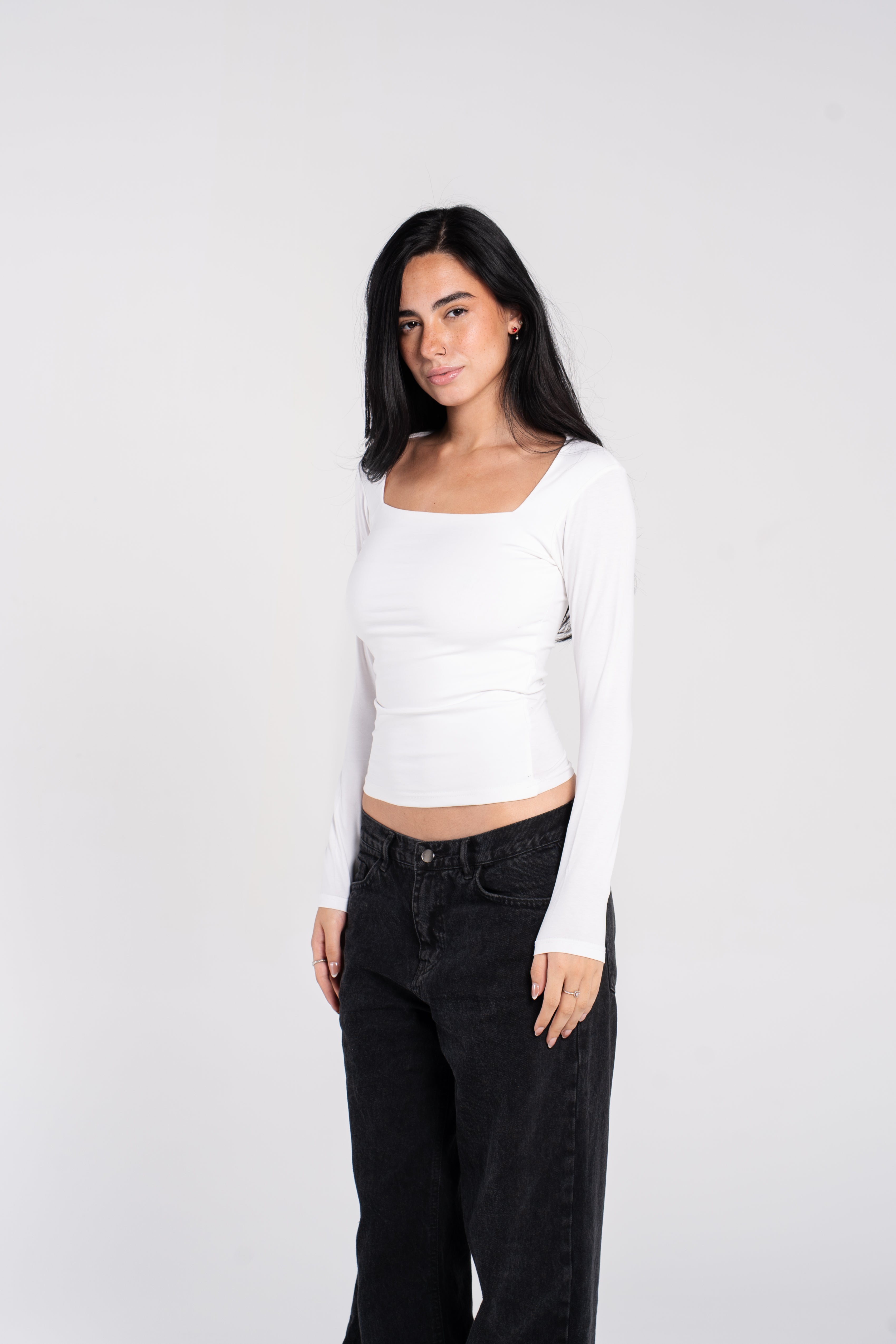COTTON SQUARE NECK LONG SLEEVE