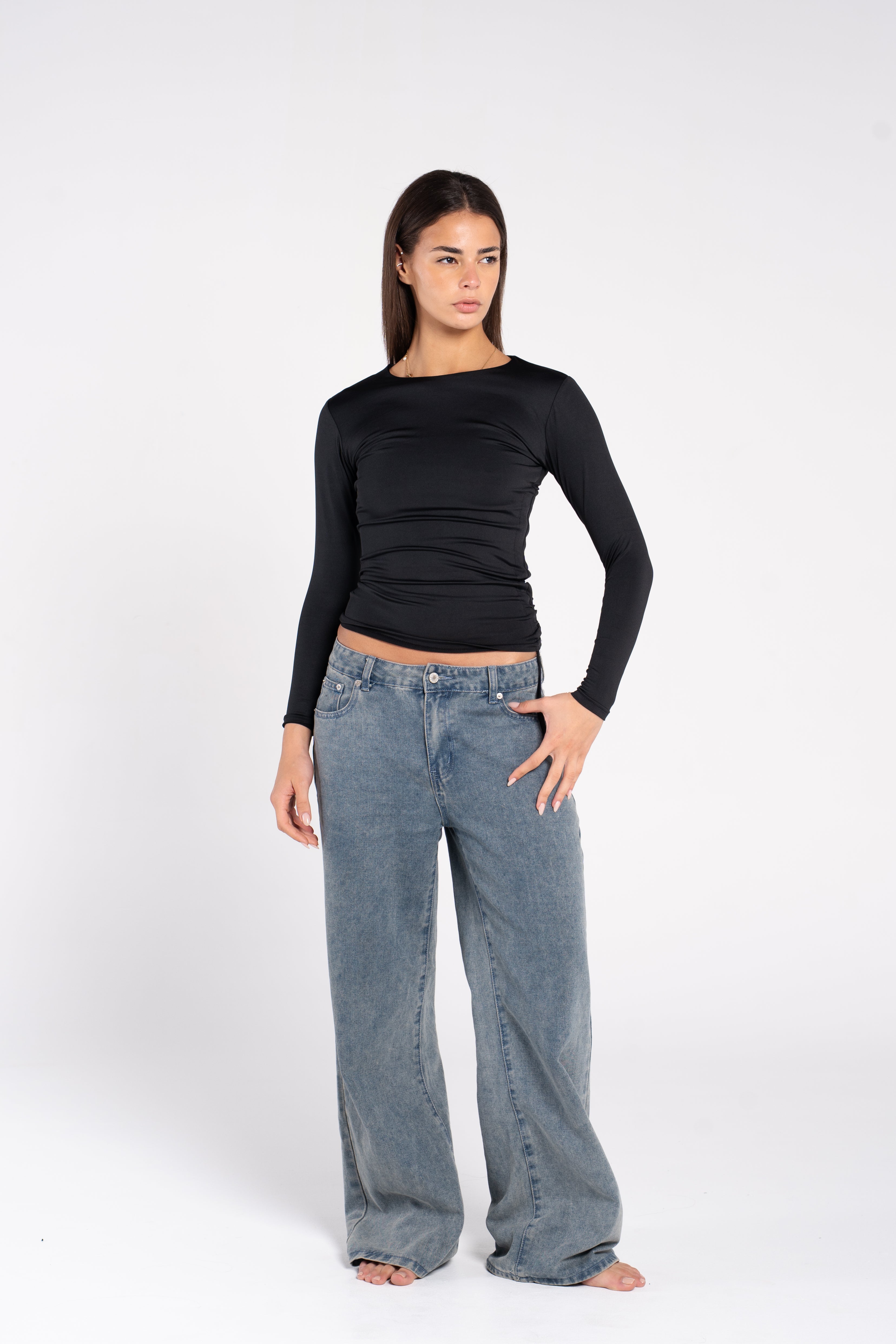 ADJUSTABLE RUCHED LONG SLEEVE TOP