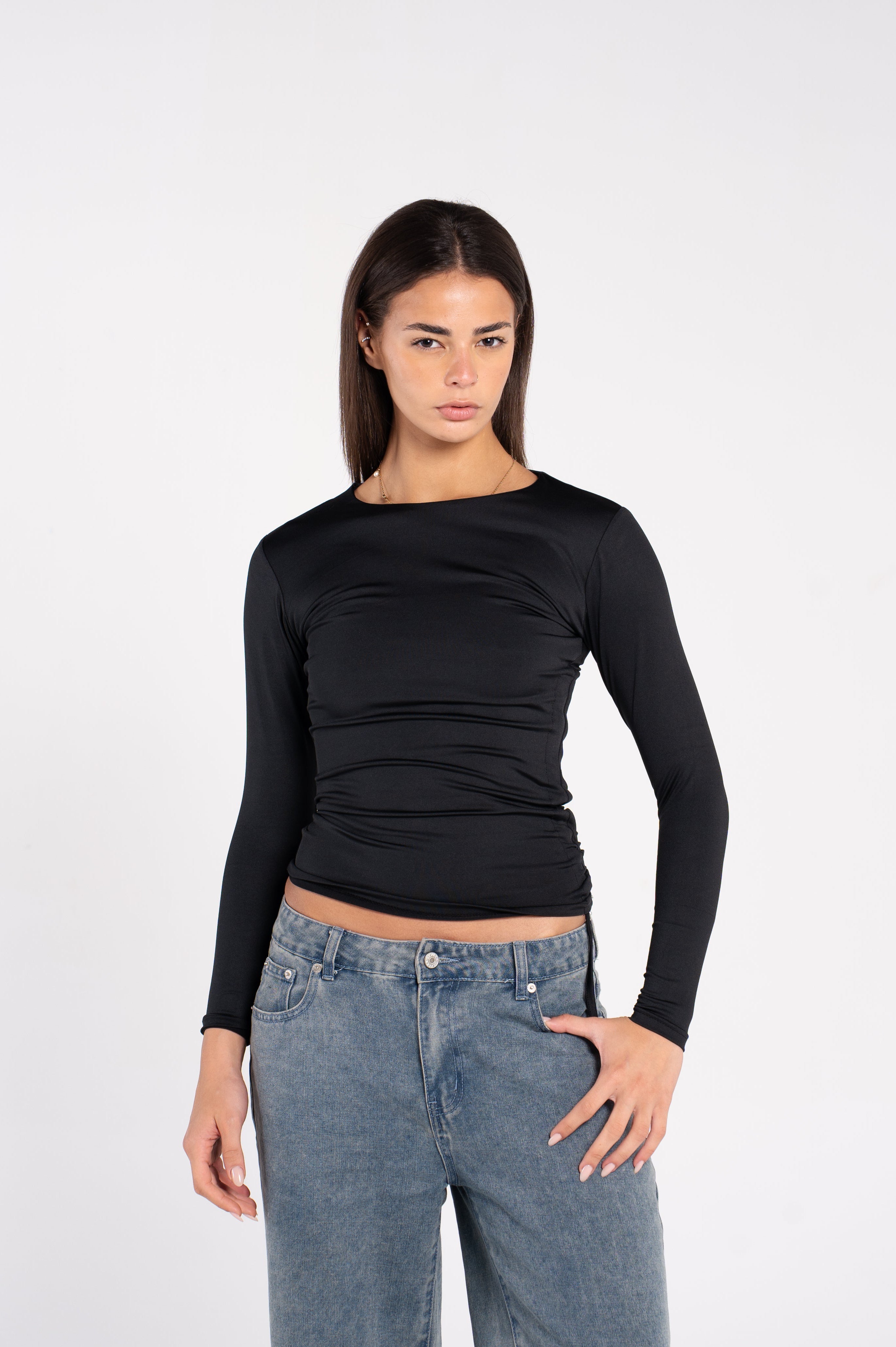 ADJUSTABLE RUCHED LONG SLEEVE TOP