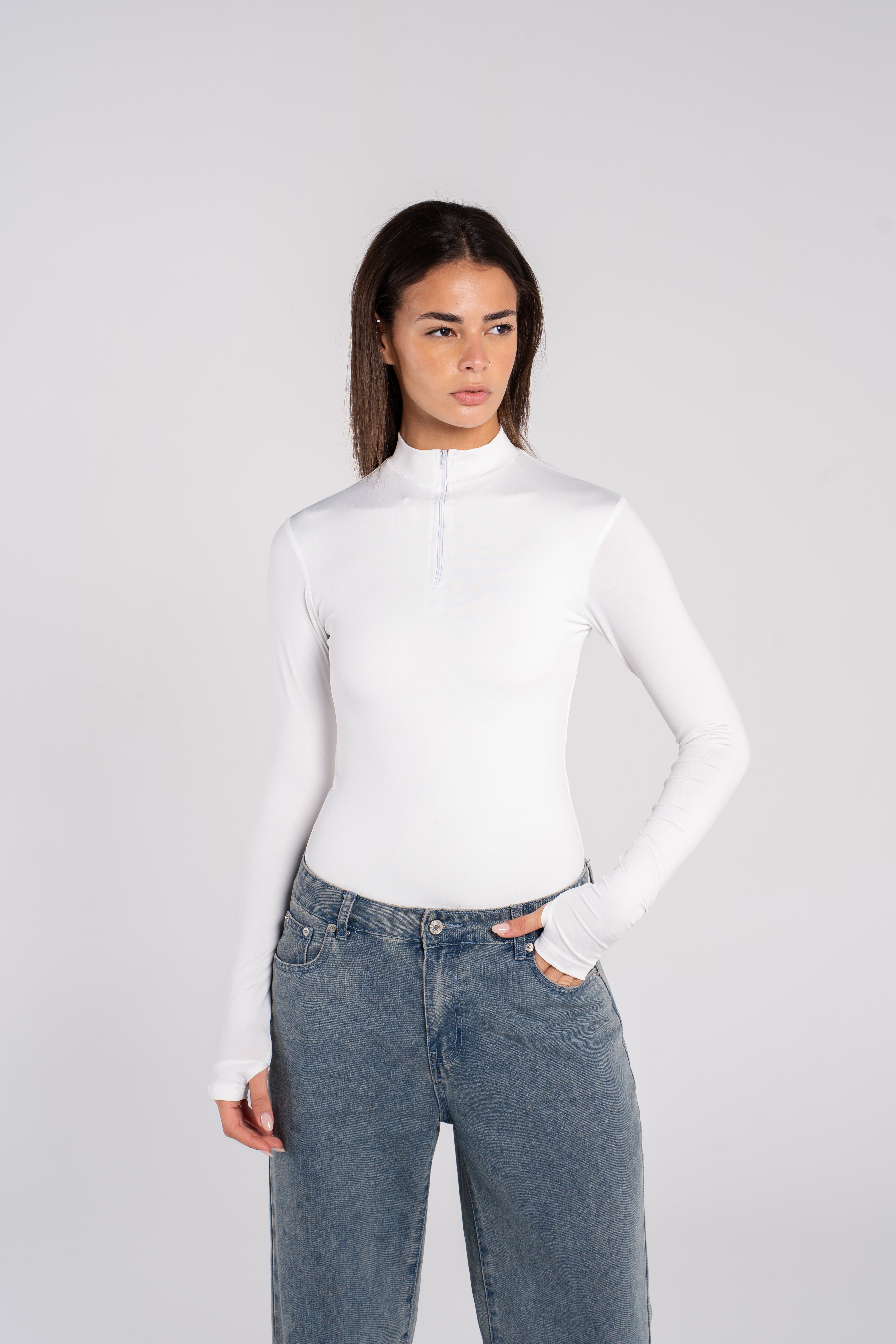 HIGH NECK ZIPPER LONG SLEEVE BODYSUIT
