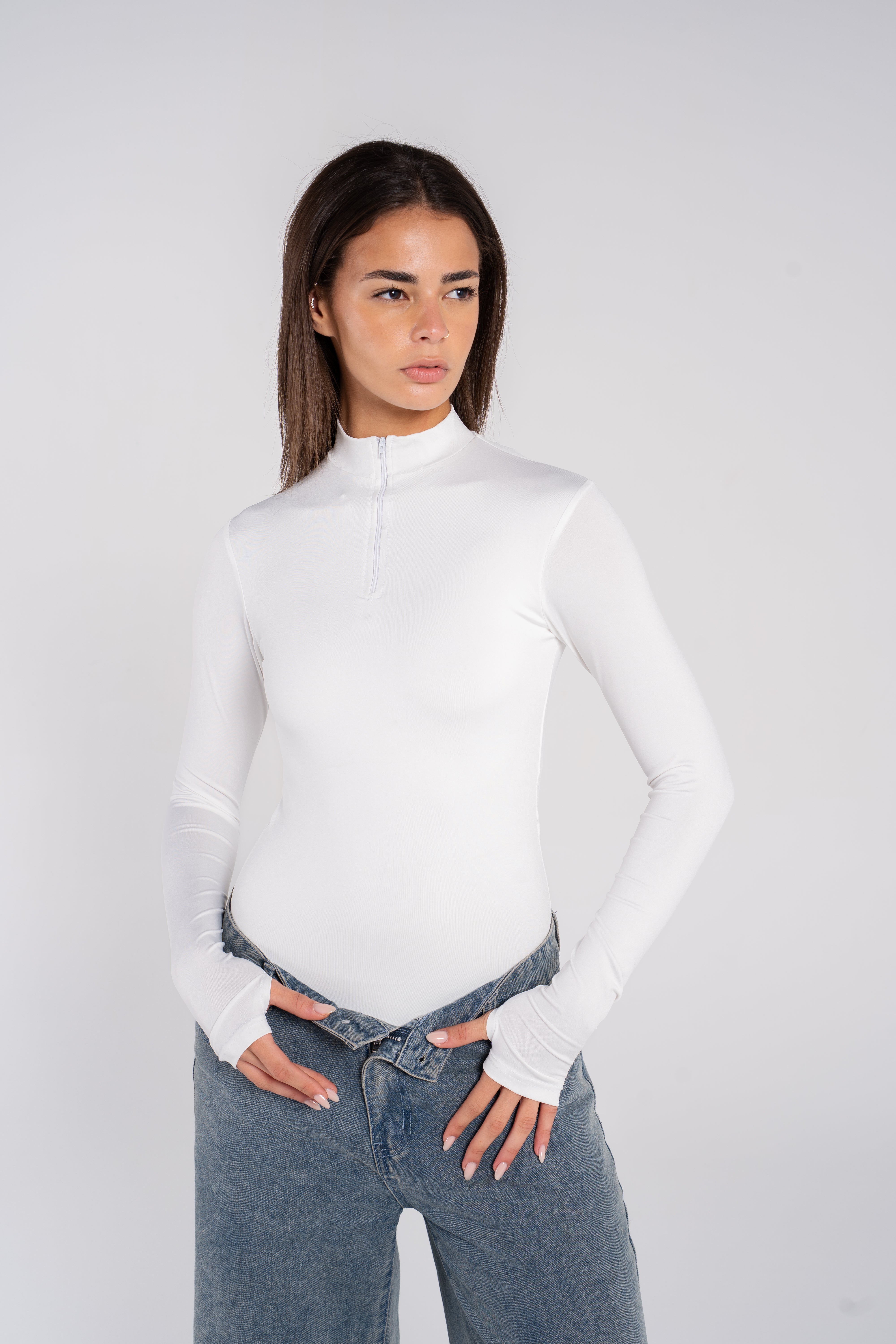 HIGH NECK ZIPPER LONG SLEEVE BODYSUIT