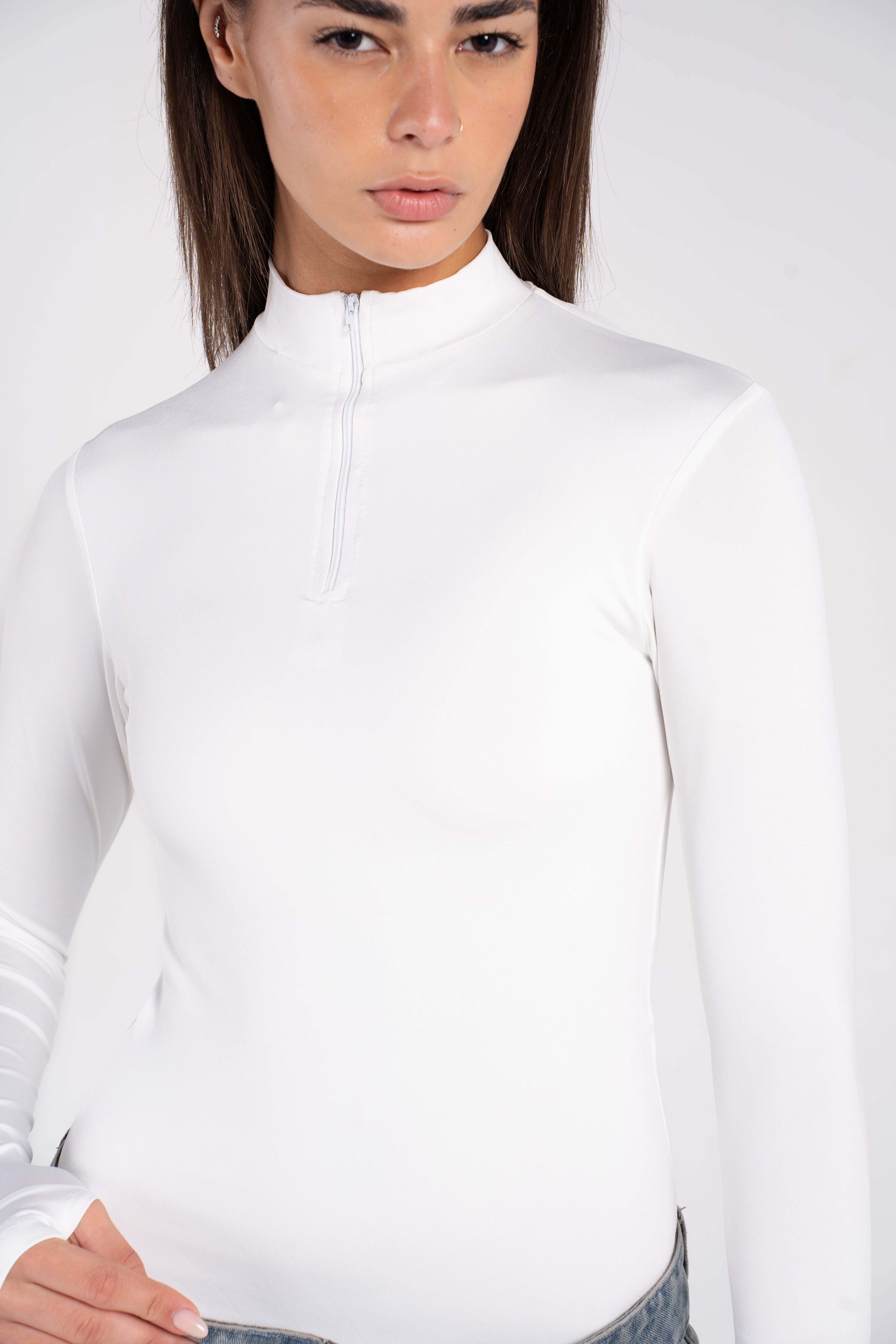 HIGH NECK ZIPPER LONG SLEEVE BODYSUIT