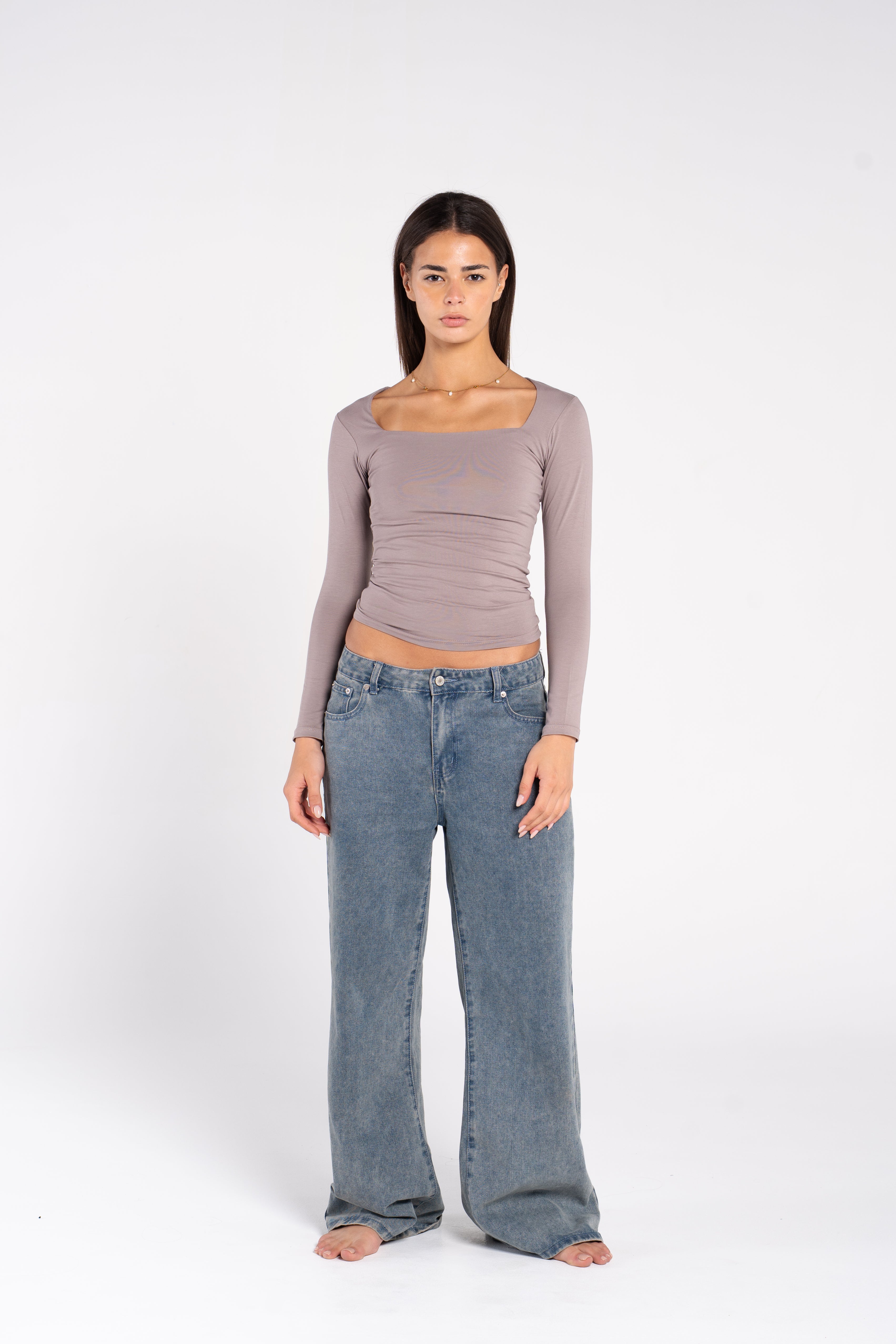 COTTON SQUARE NECK LONG SLEEVE