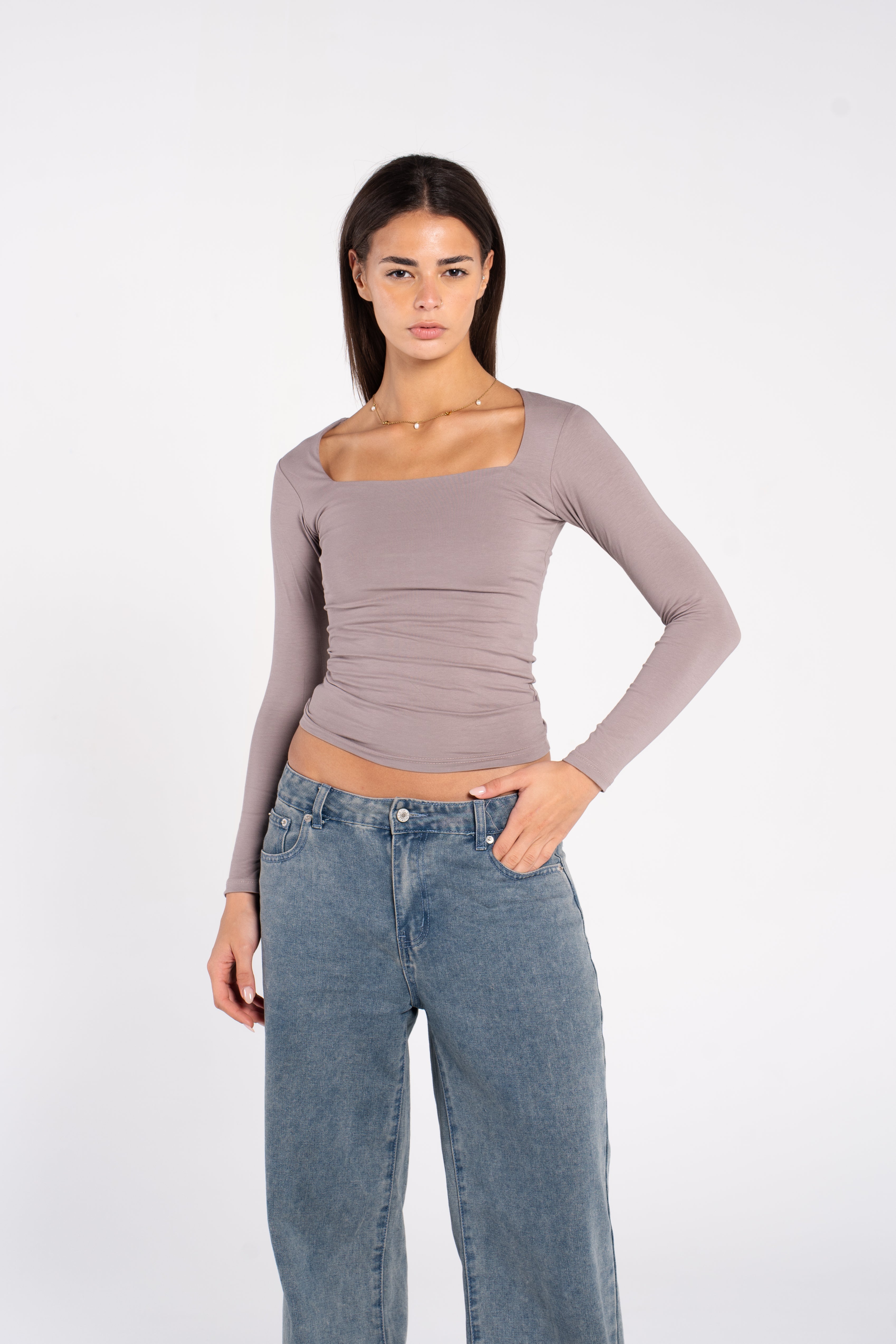 COTTON SQUARE NECK LONG SLEEVE
