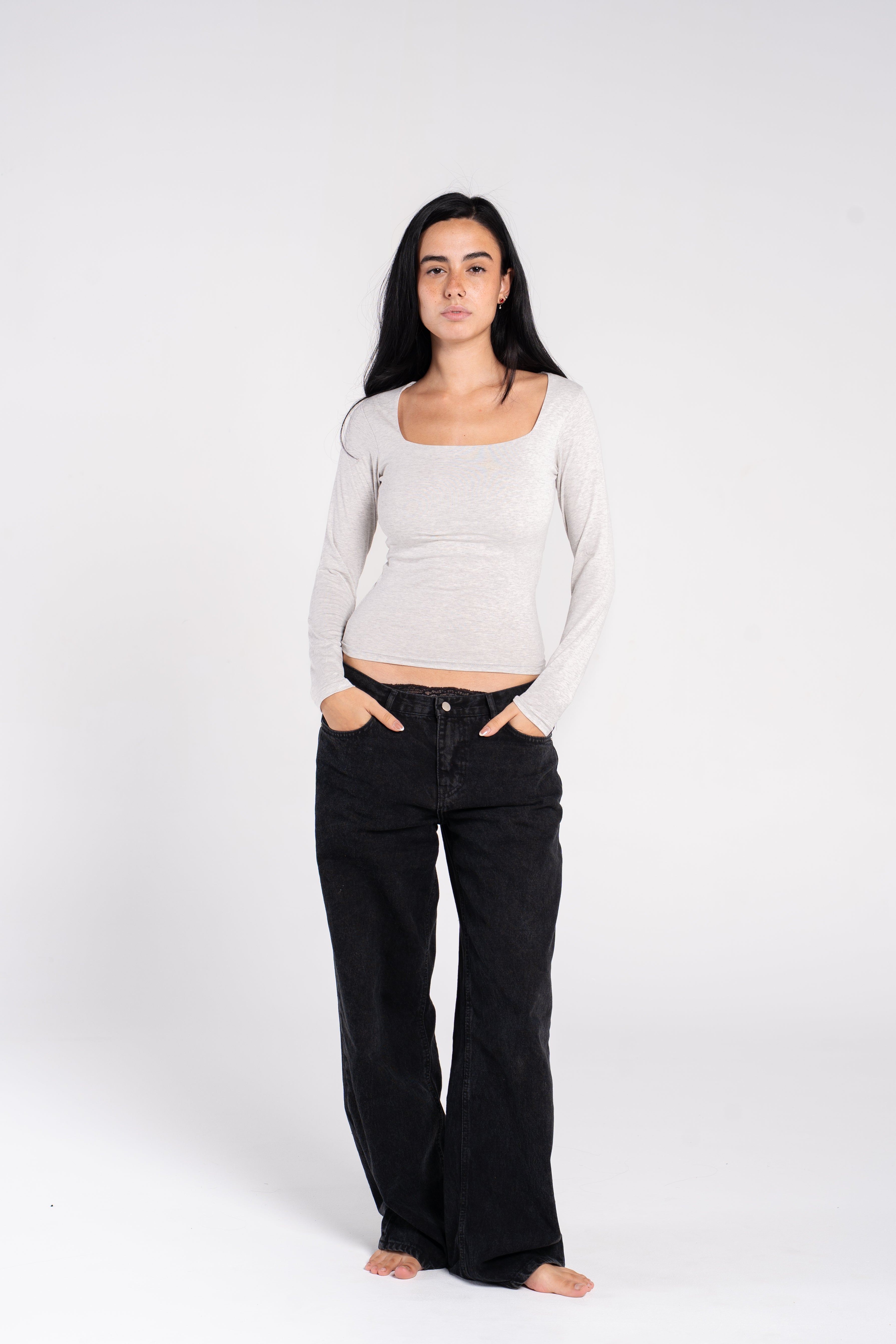 COTTON SQUARE NECK LONG SLEEVE