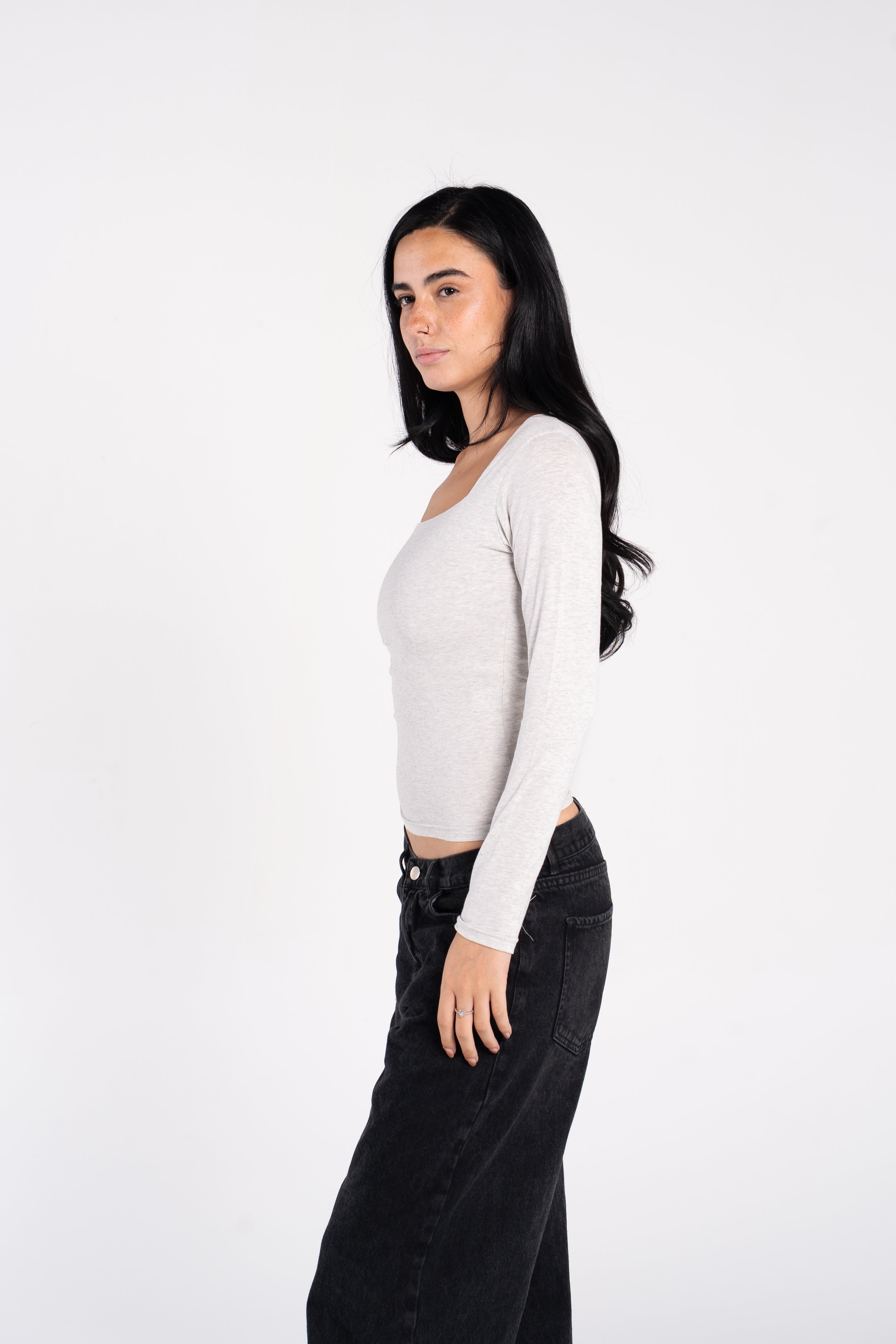 COTTON SQUARE NECK LONG SLEEVE