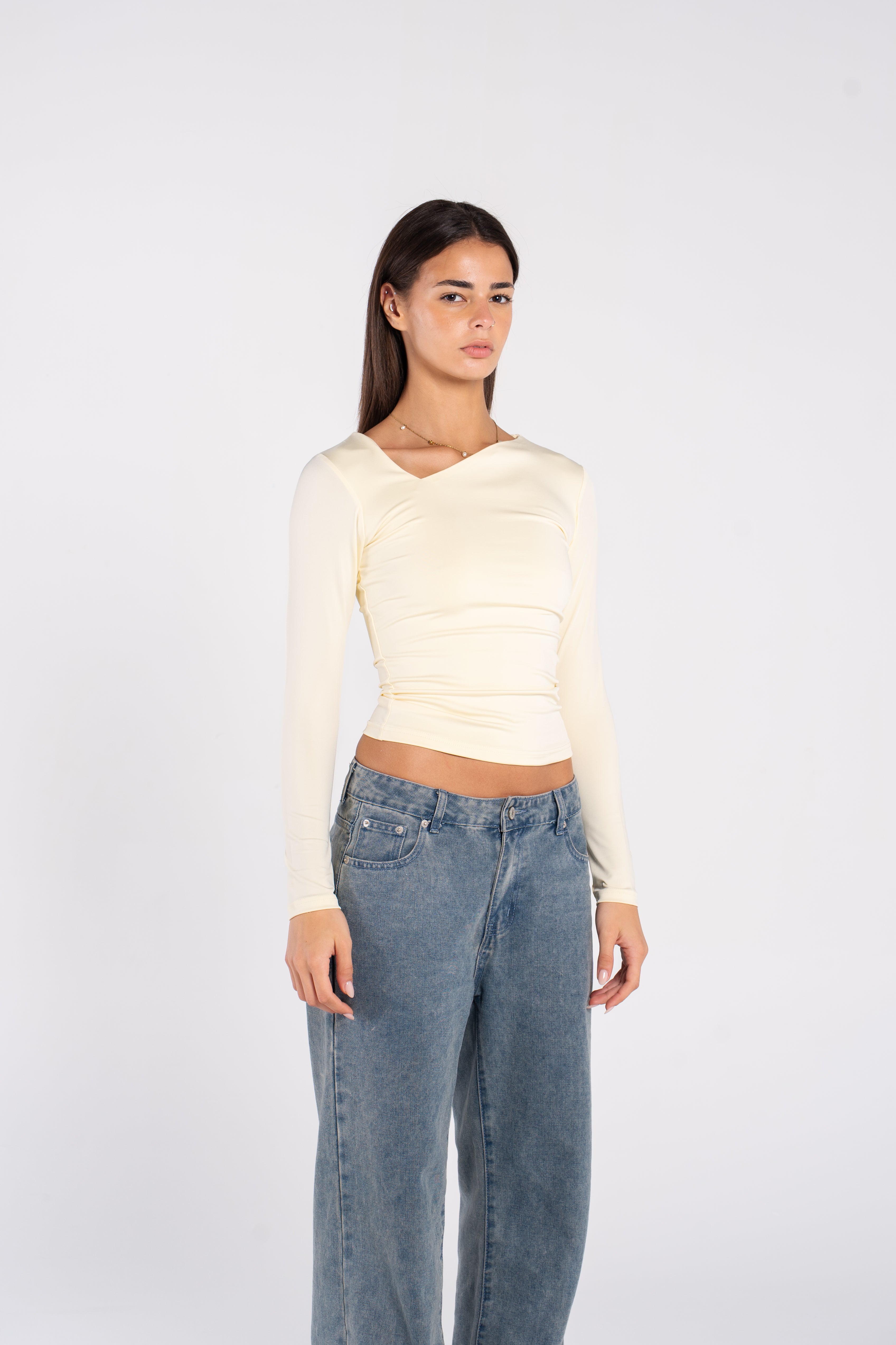 ASYMMETRICAL V NECK LONG SLEEVE