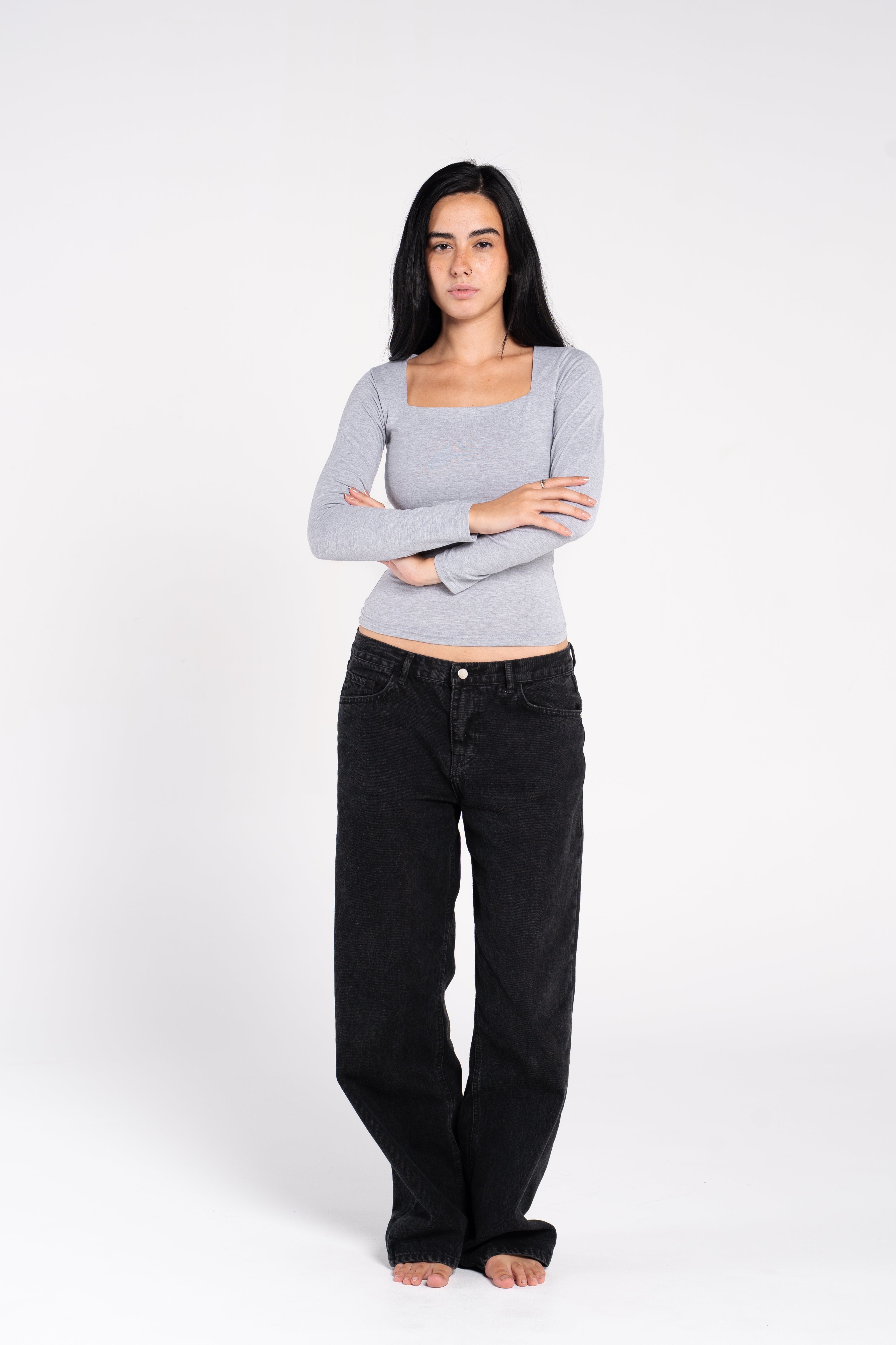 COTTON SQUARE NECK LONG SLEEVE