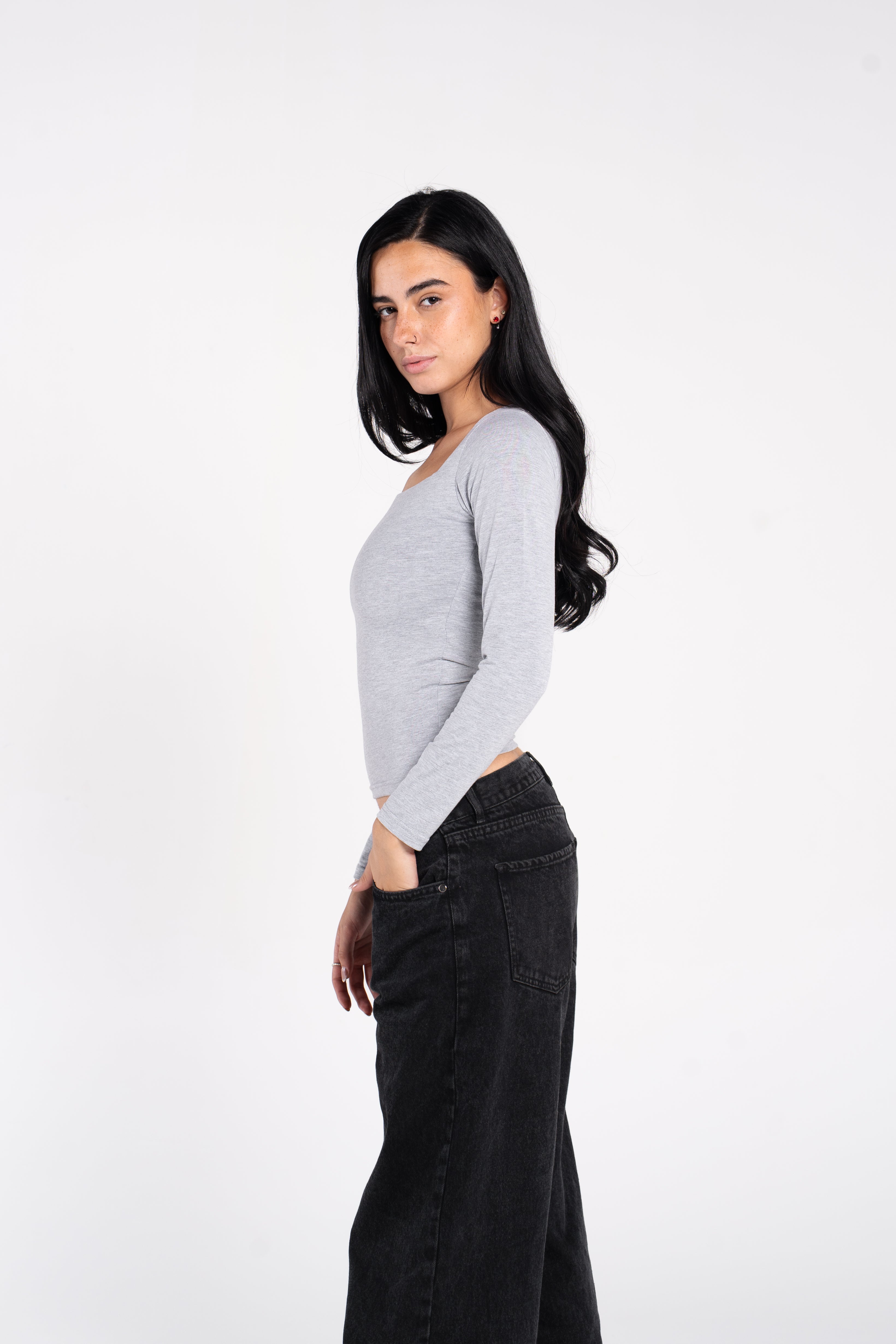 COTTON SQUARE NECK LONG SLEEVE