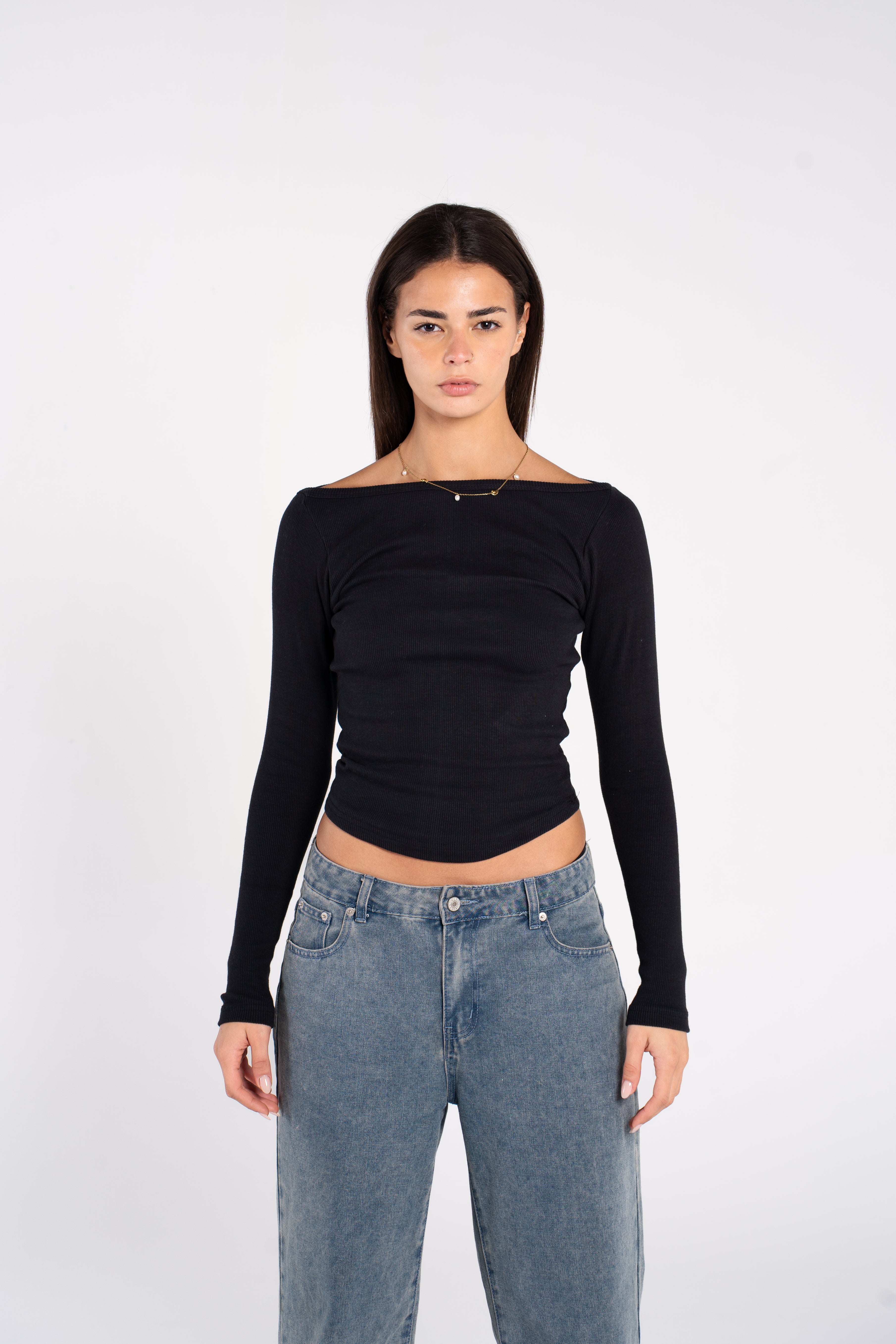 RIBBED WIDE SHOULDER LONG SLEEVE