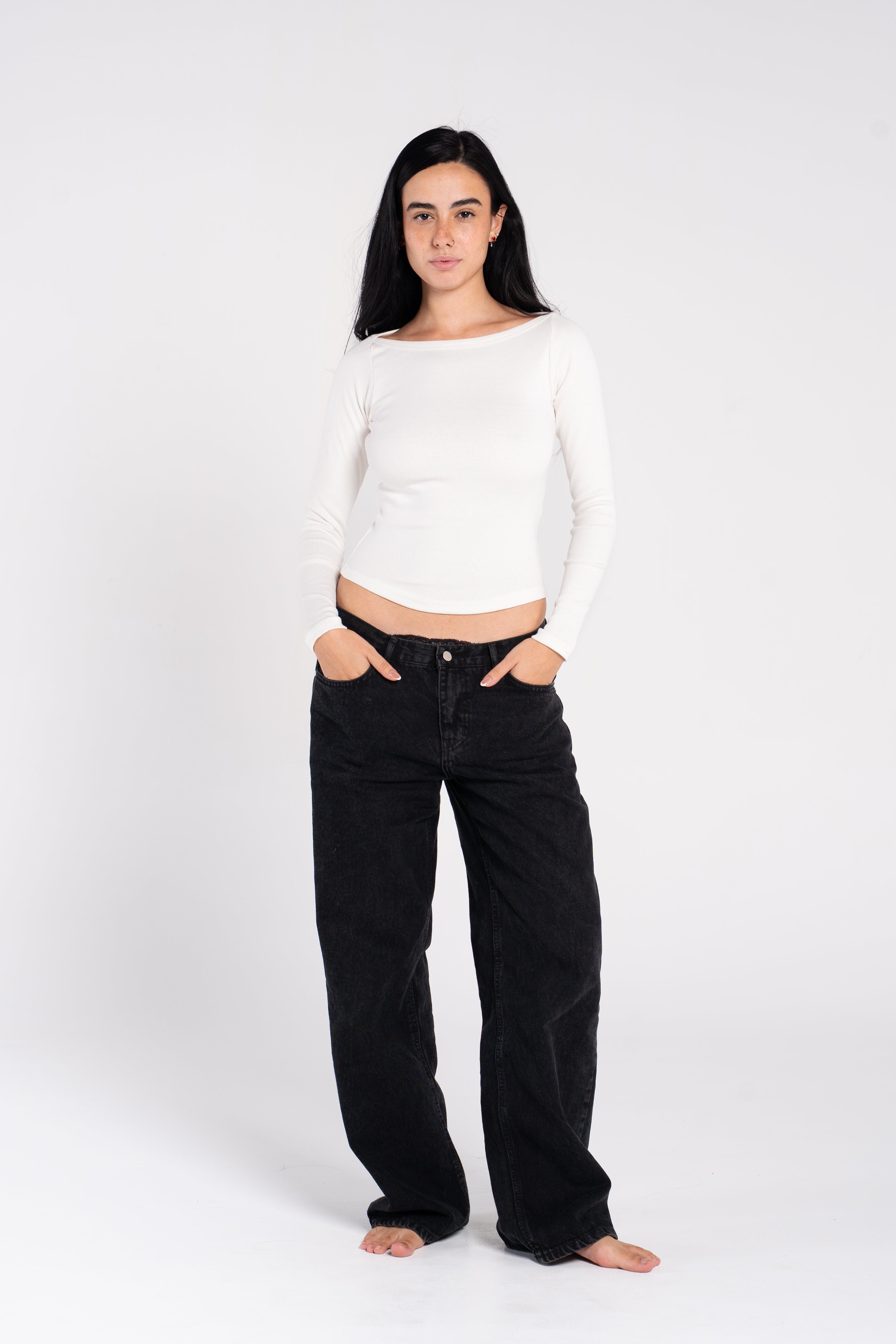 RIBBED WIDE SHOULDER LONG SLEEVE