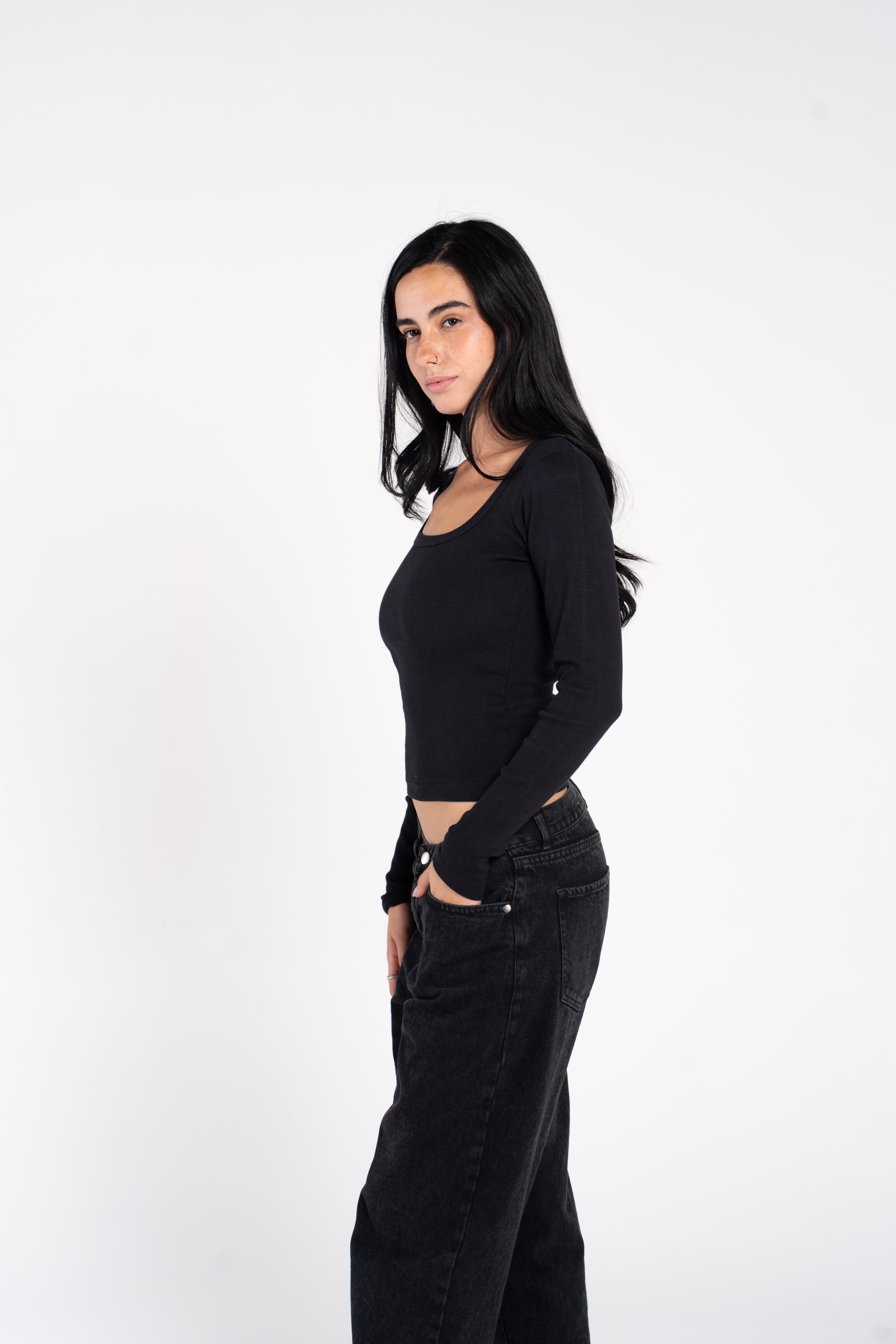 RIBBED SQUARE NECK LONG SLEEVE