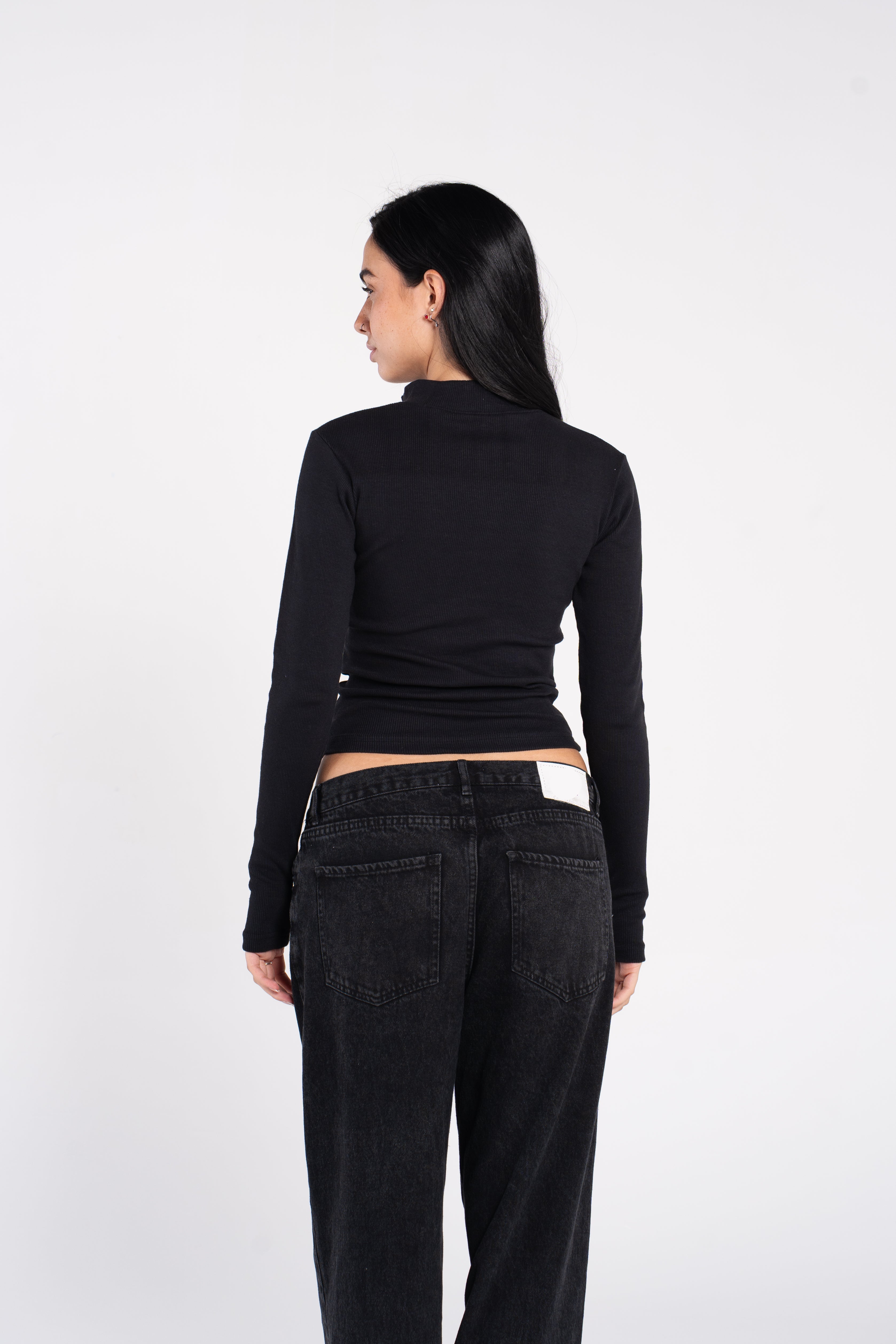 RIBBED HIGH NECK ZIPPER LONG SLEEVE