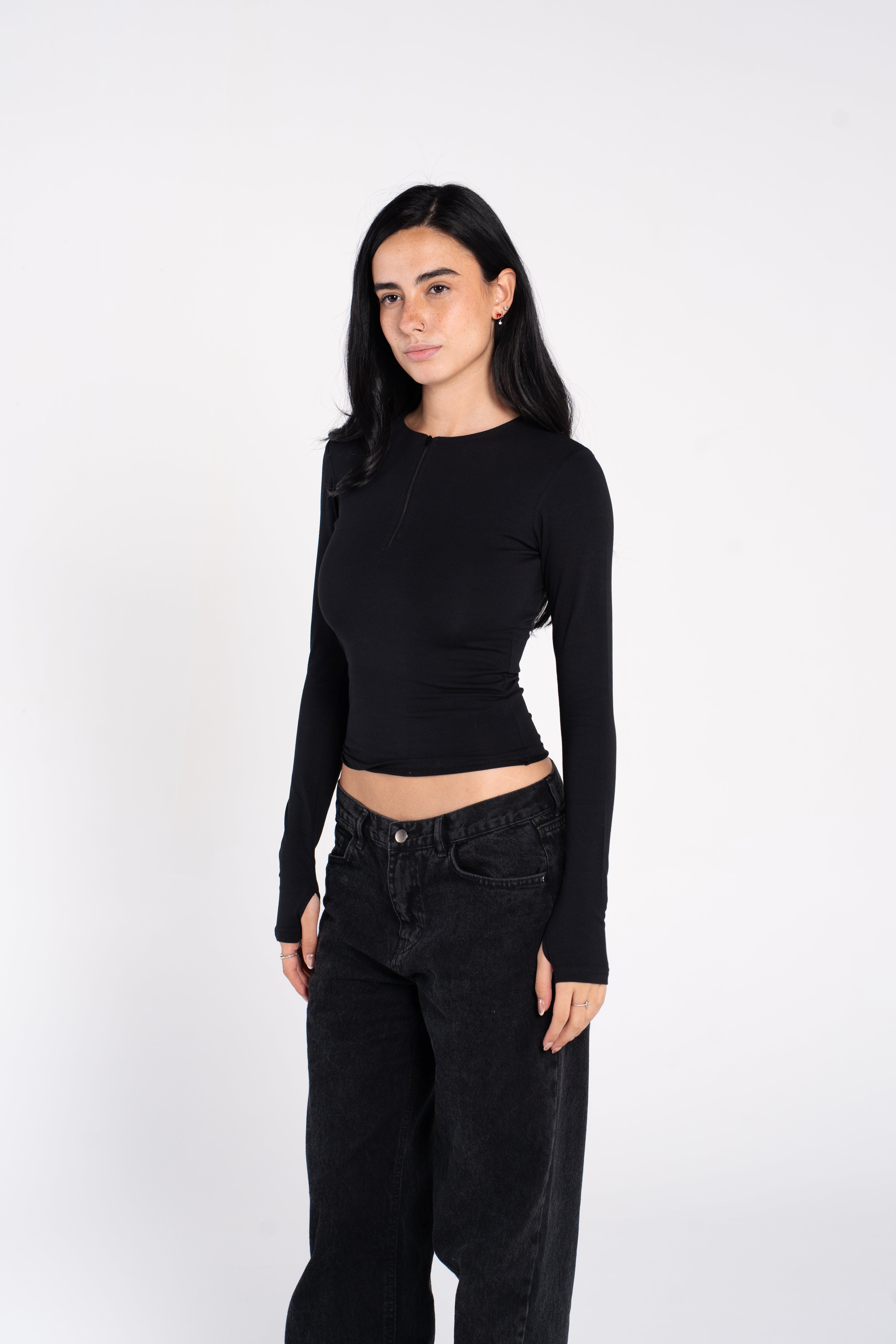 COTTON ROUND NECK ZIPPER LONG SLEEVE