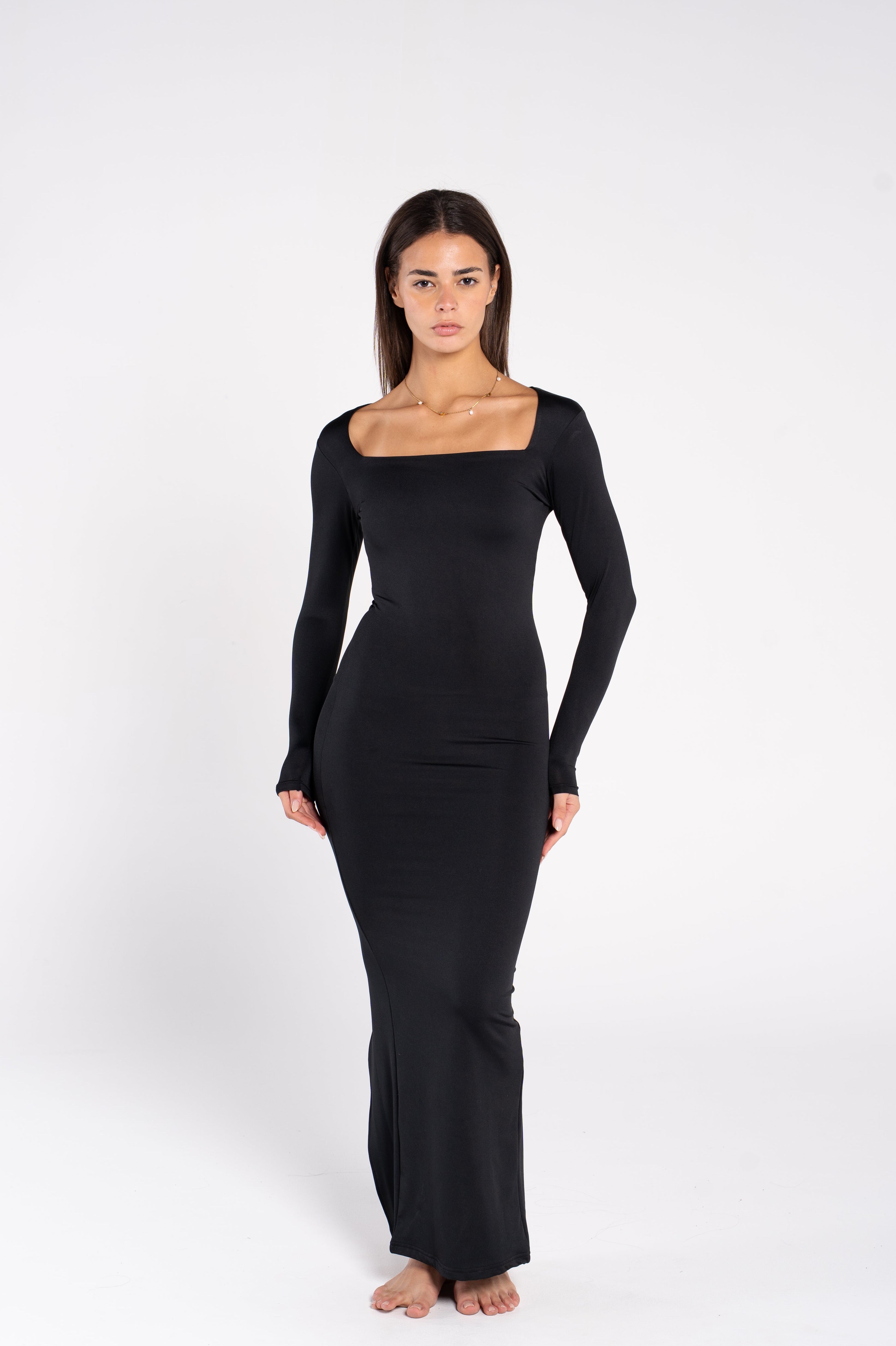 SQUARE NECK LONG SLEEVE DRESS