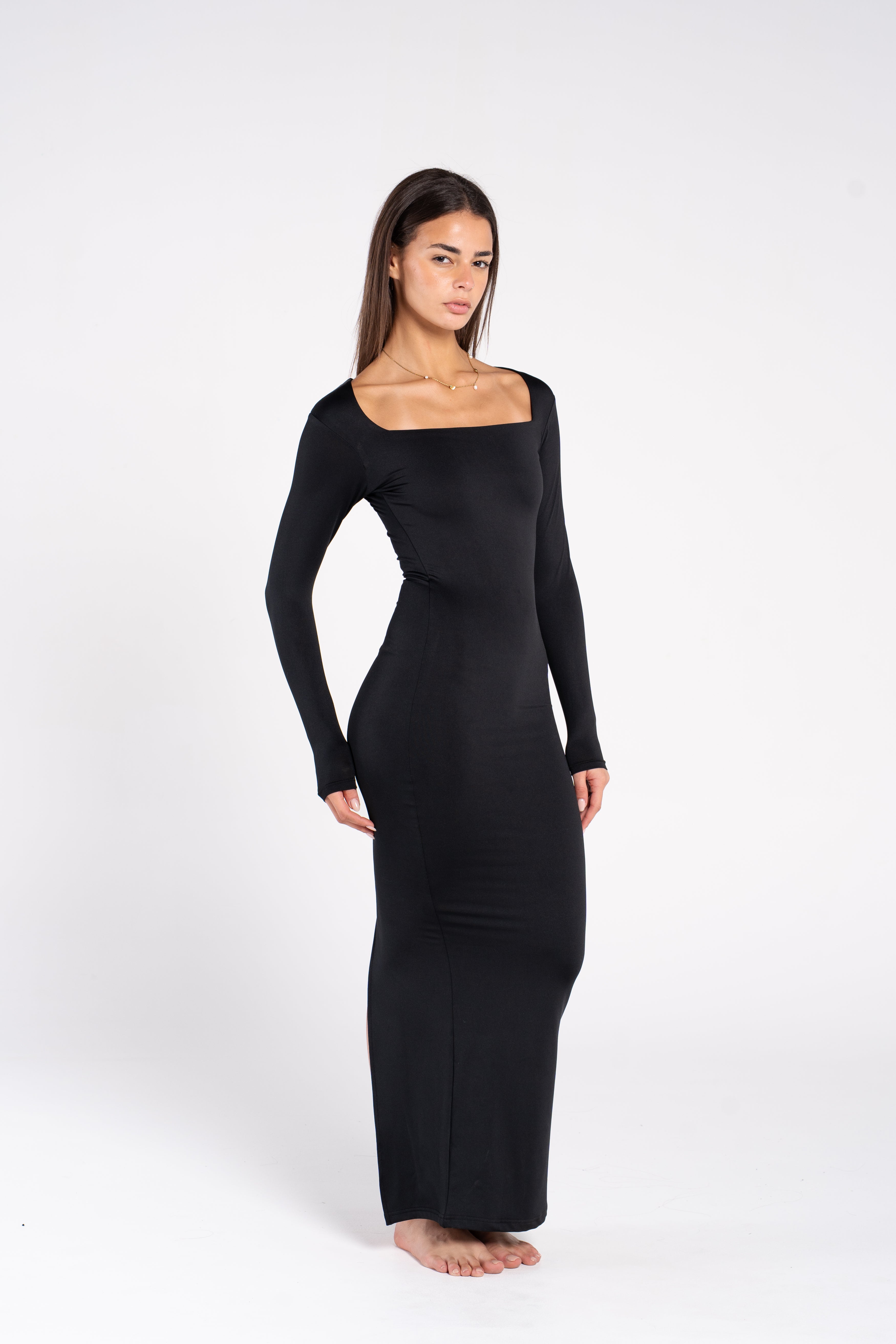 SQUARE NECK LONG SLEEVE DRESS