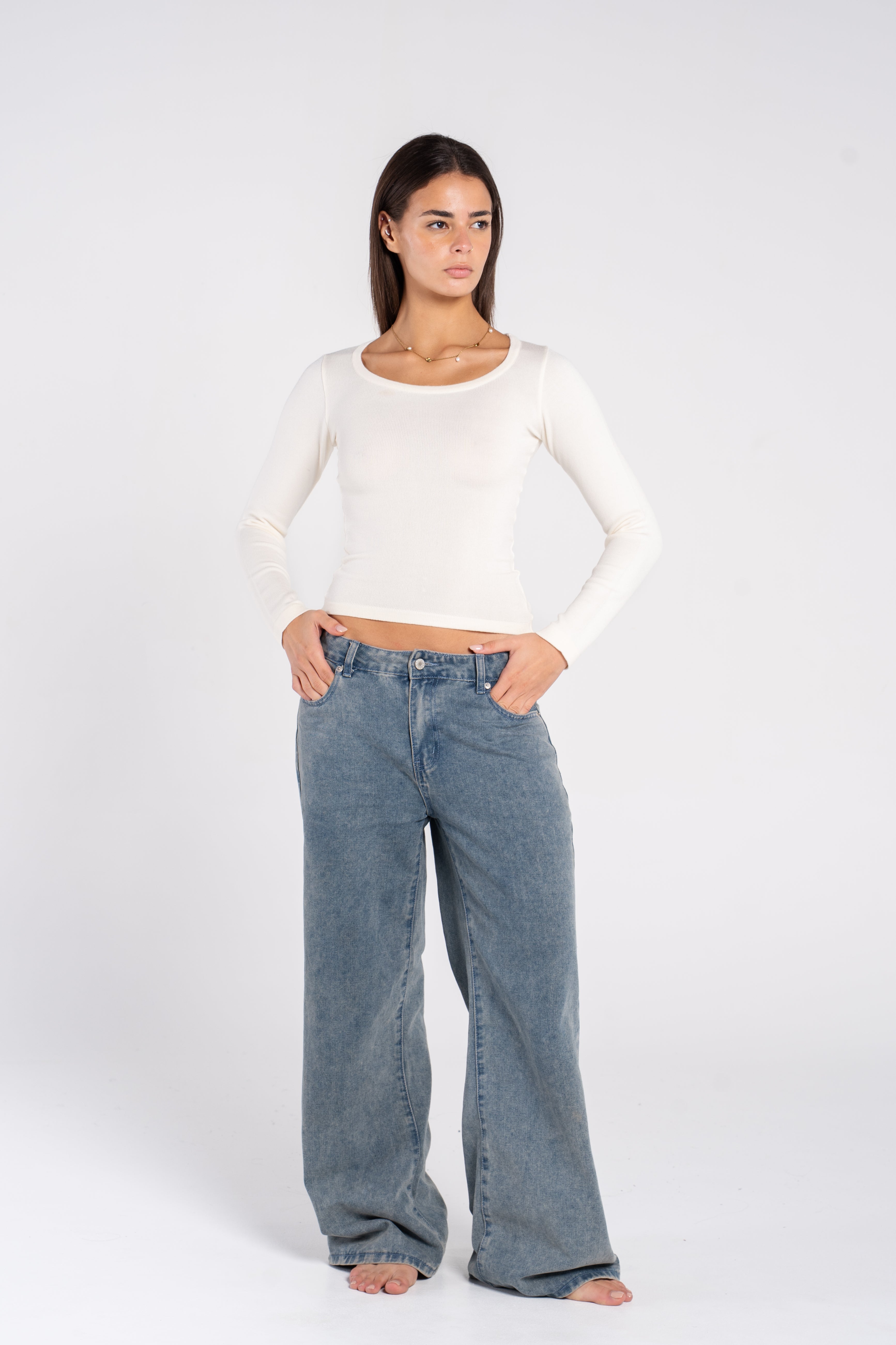 RIBBED WIDE NECK LONG SLEEVE