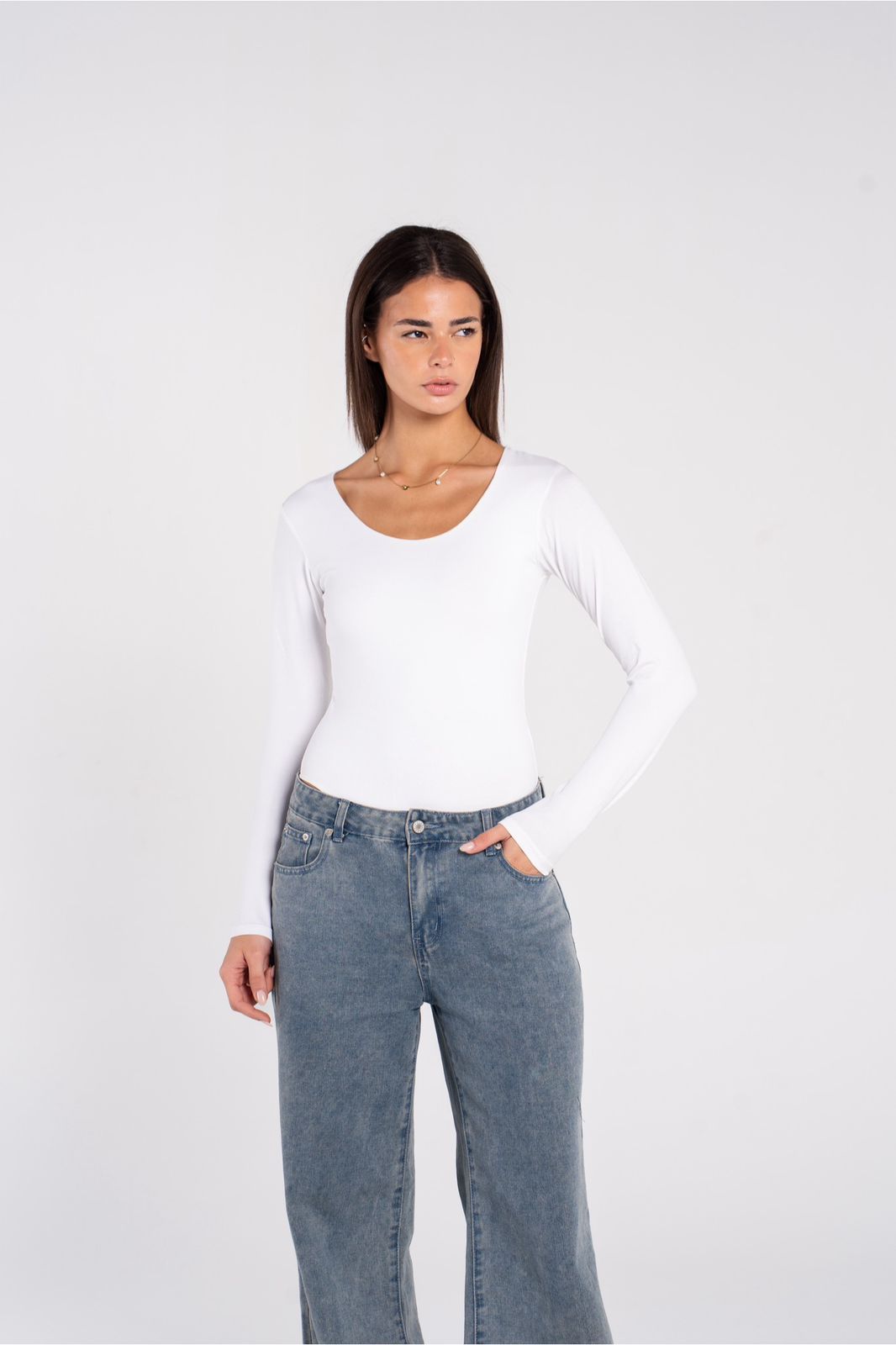 COTTON WIDE NECK LONG SLEEVE BODYSUIT