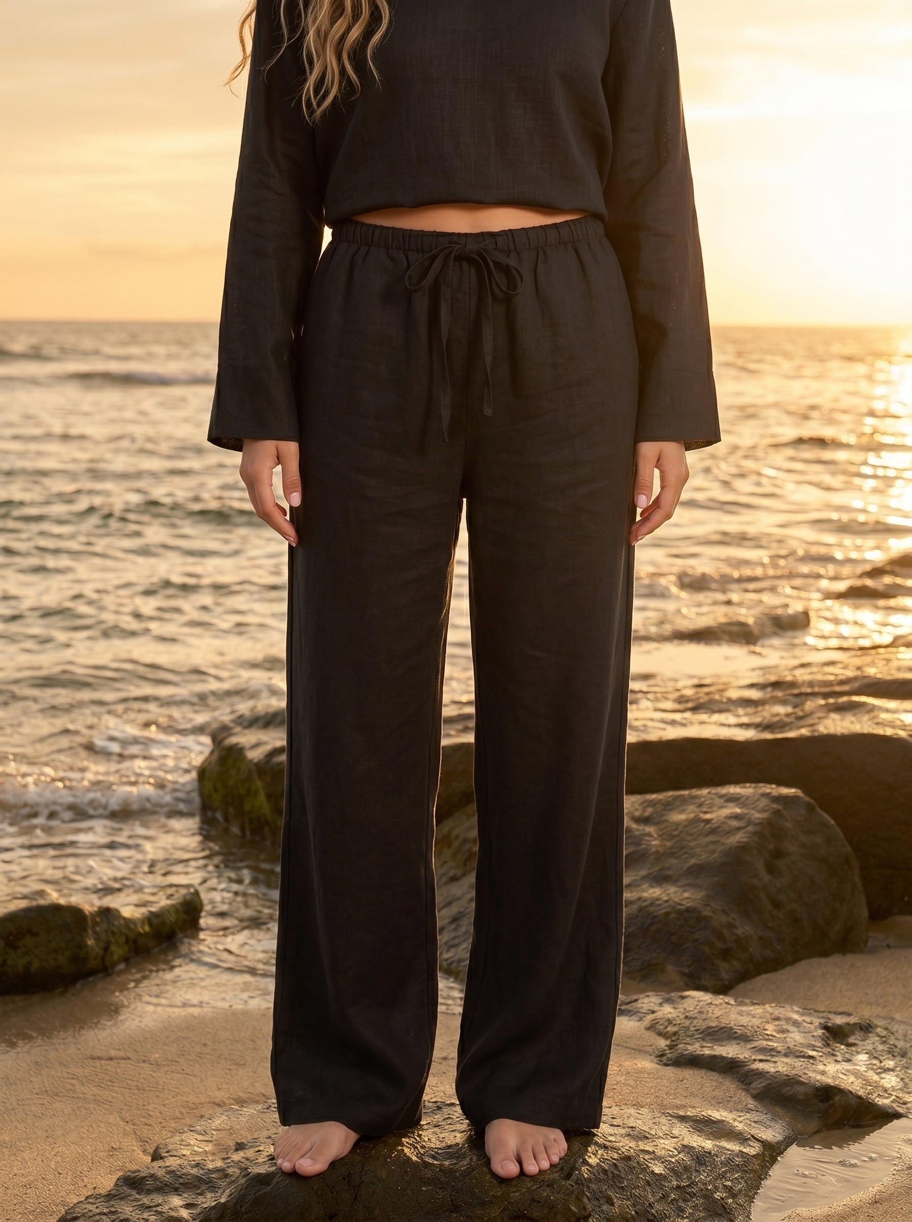 REFINED LINEN WIDE-LEG PANTS