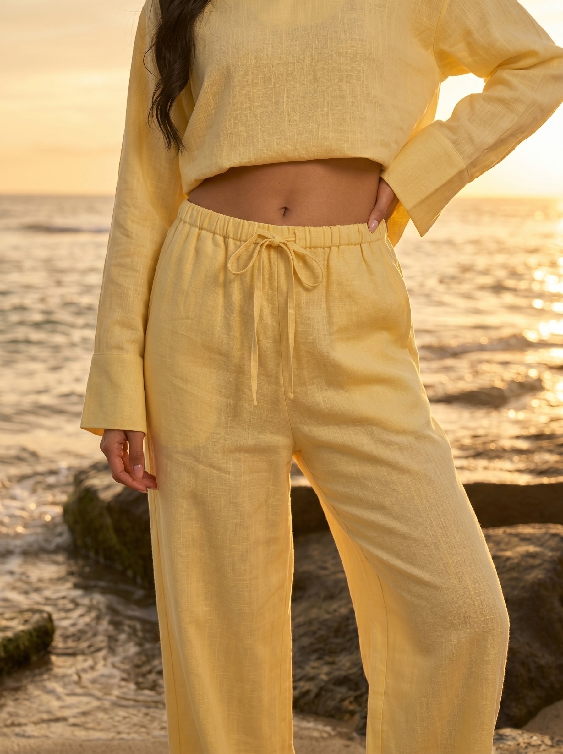 REFINED LINEN WIDE-LEG PANTS