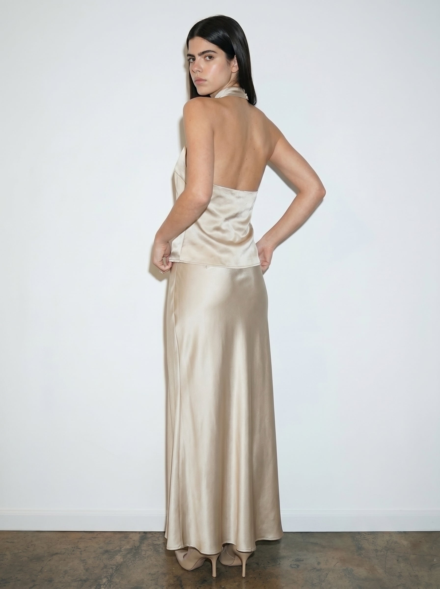 REFINED SATIN MIDI SKIRT