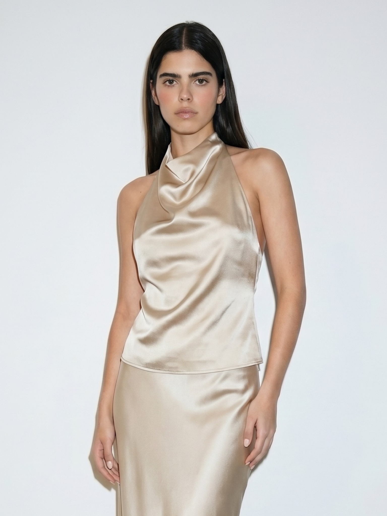 REFINED SATIN HALTER TOP