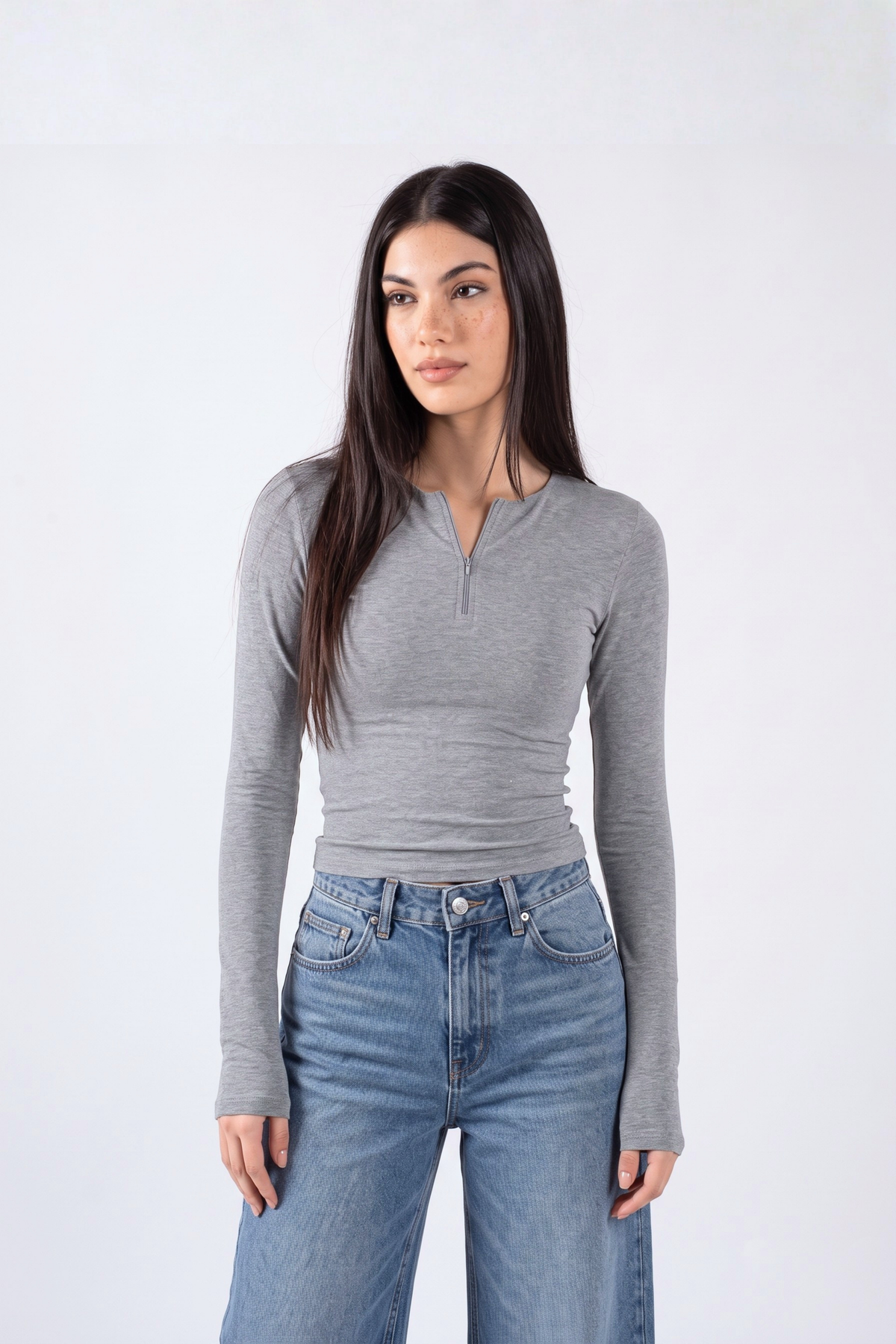 REFINED COTTON LONG-SLEEVE ZIPPER